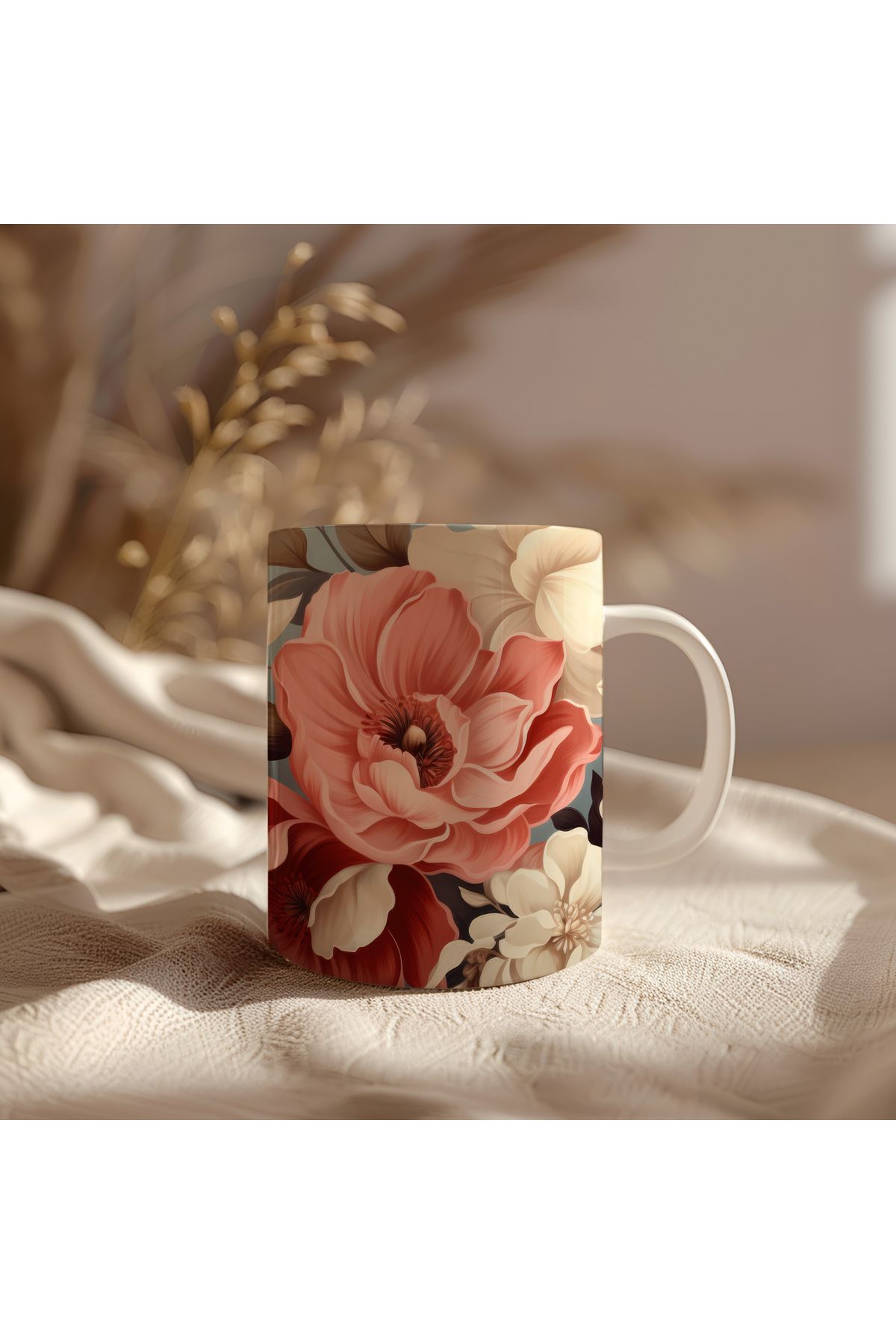 waspandhornet Floral Desenli Seramik Kupa