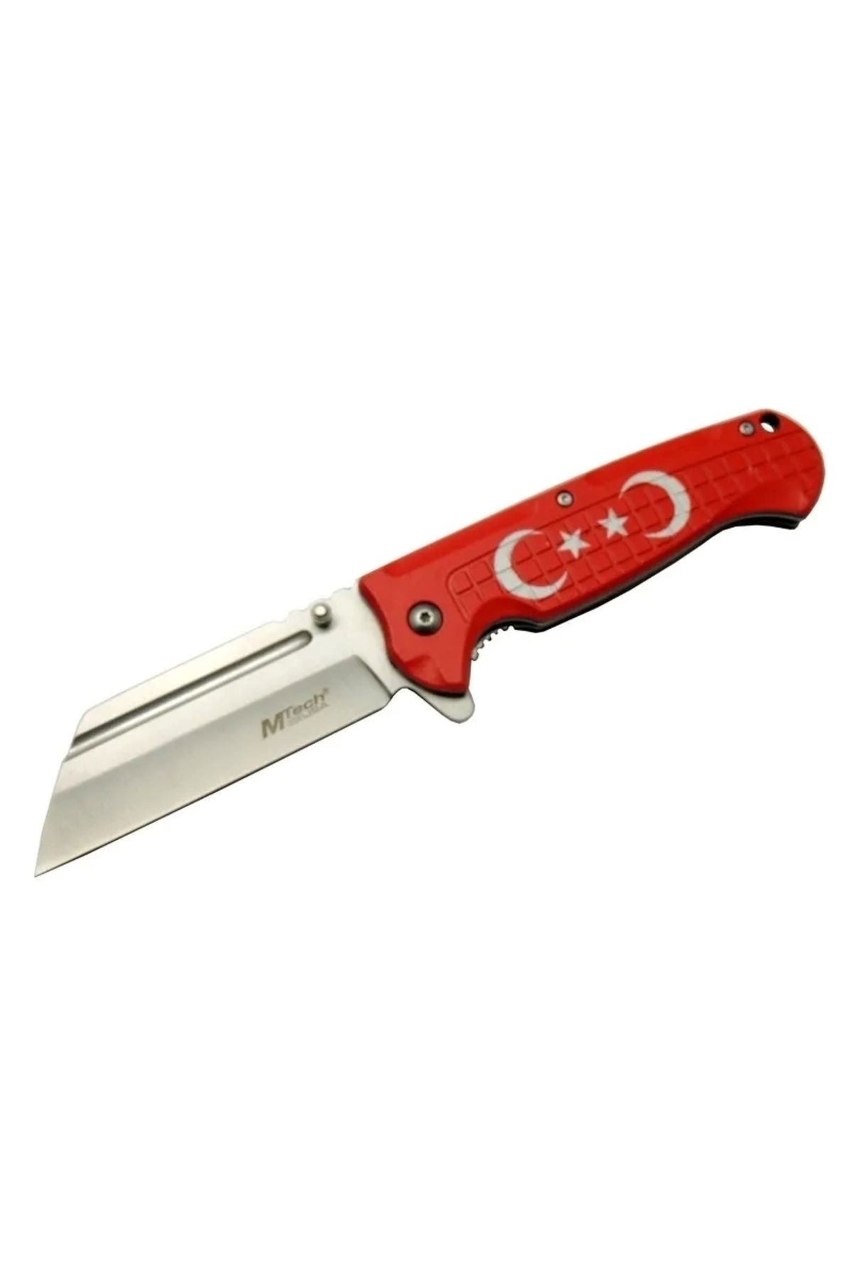 ÇERÇİCİ 4-27 Kırmızı Tanto Kamp Çakı 21cm - Yarı Otomatik, Kemerlikli, Ay-yıldız Baskılı Sap