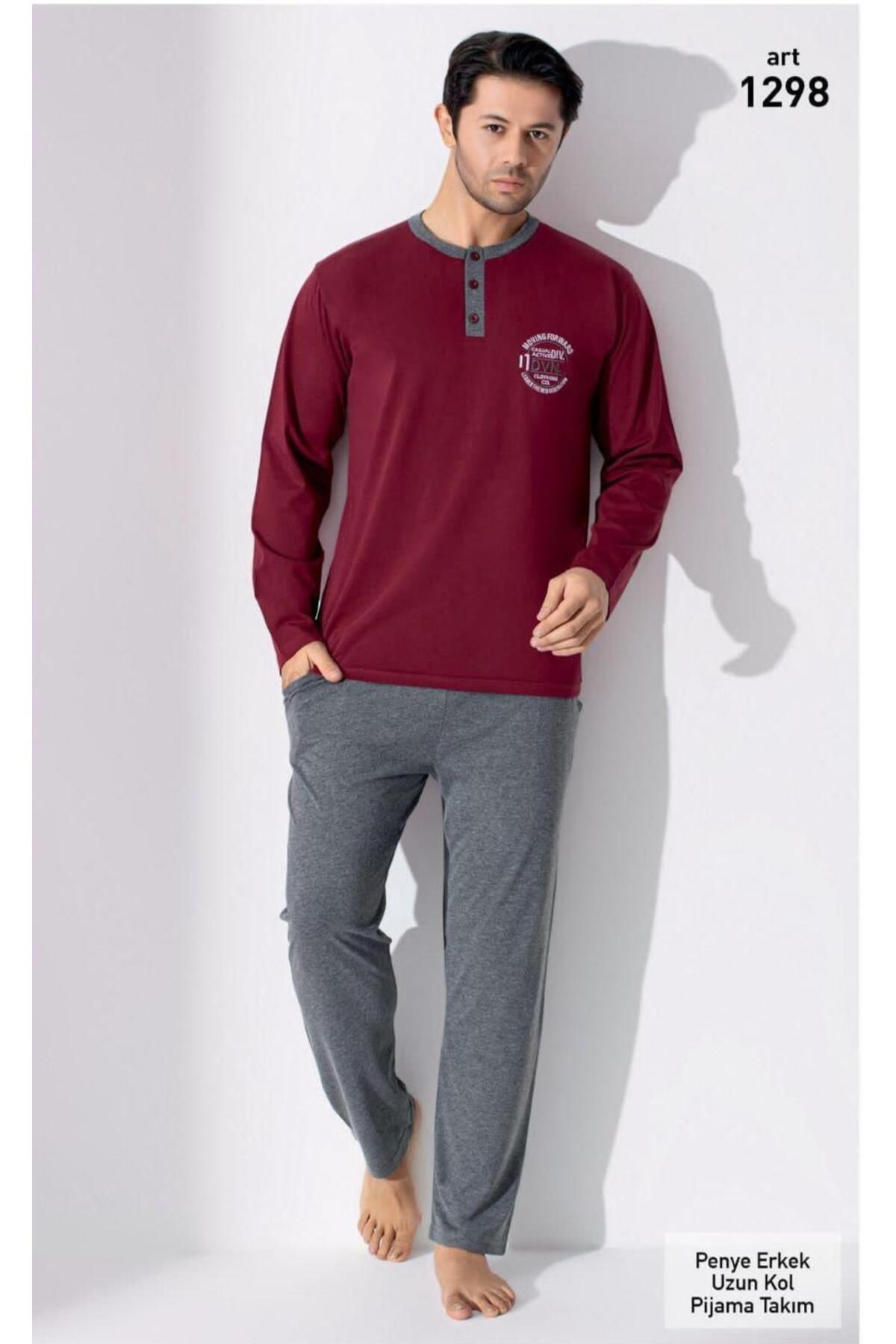 XORVİO Erkek Uzun Kollu Pantolon Cotton Mevsimlik Cepli Beli Lastikli % 100 Pamuk Regular Fit Pijama Takım