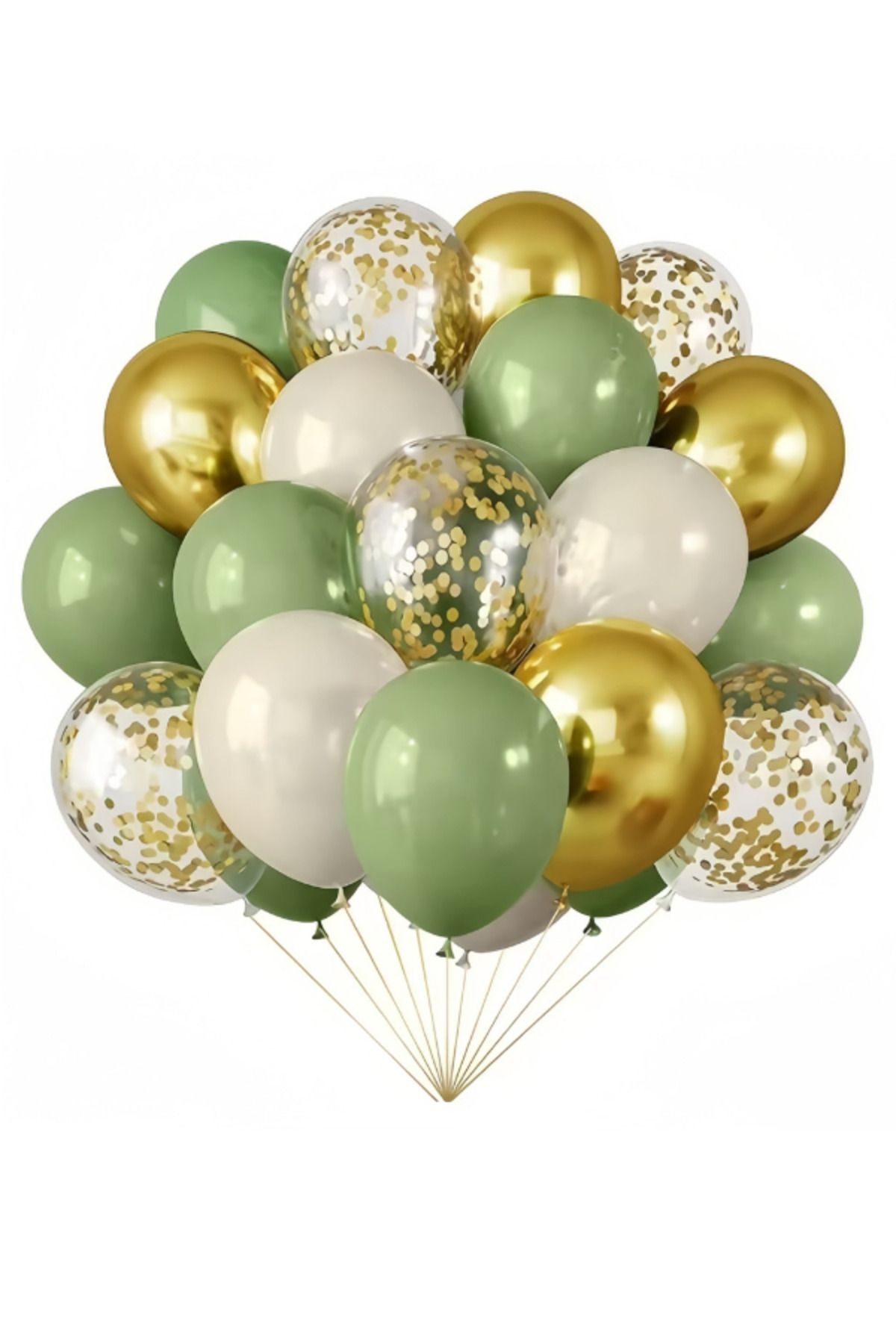 parti kral 30 Adet Karışık Lateks Balon Demeti 25 metre Gold İp ve Balon Bandı