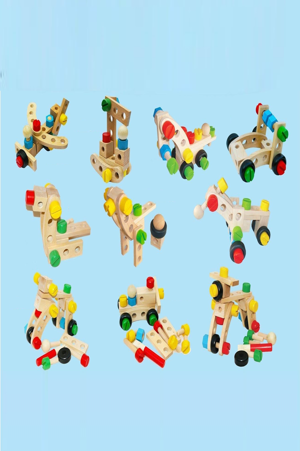 Bundeba Ahşap Sök Tak Vidalı Araba Farklı Araç Modelleri Yapma Seti Eğitici Oyuncak Montessori Yapı Blokları fotoğrafı 5 (önizleme)