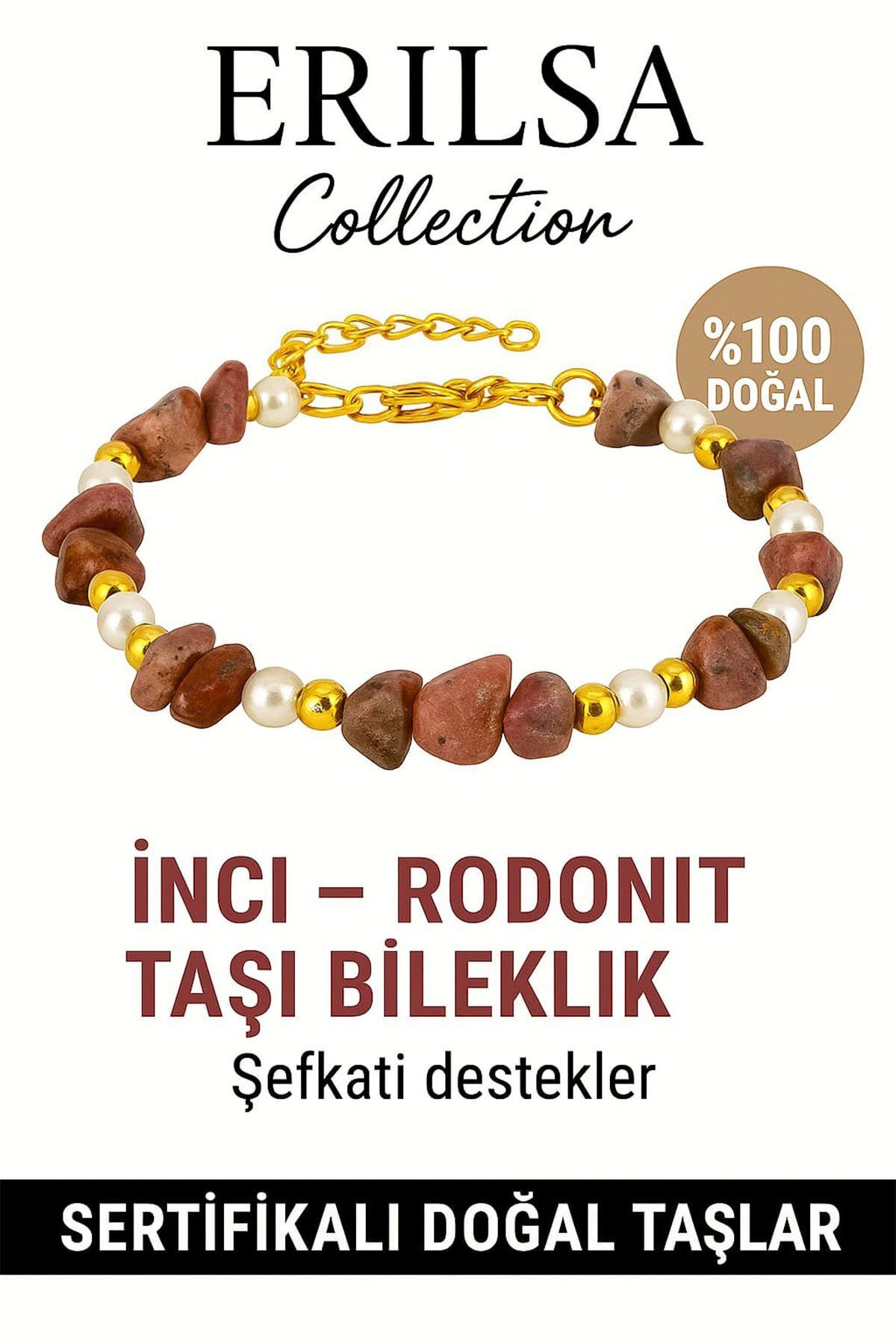 Erilsa Sertifikalı Kırık Taşlı Model İnci Rodonit Taşı Bileklik – Sevgi ve Denge Enerjisi