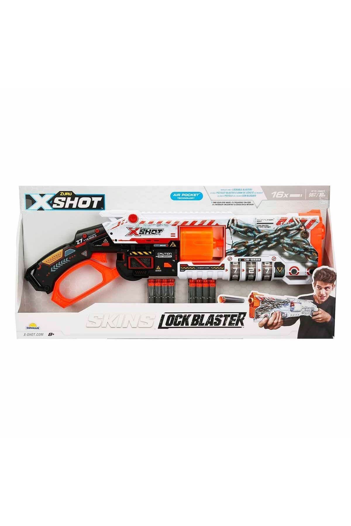Easy Tedarik 36606 X-Shot Skins Lock Blaster 16 Mermili Sünger Dart Atan Silah 56 cm -Sunman