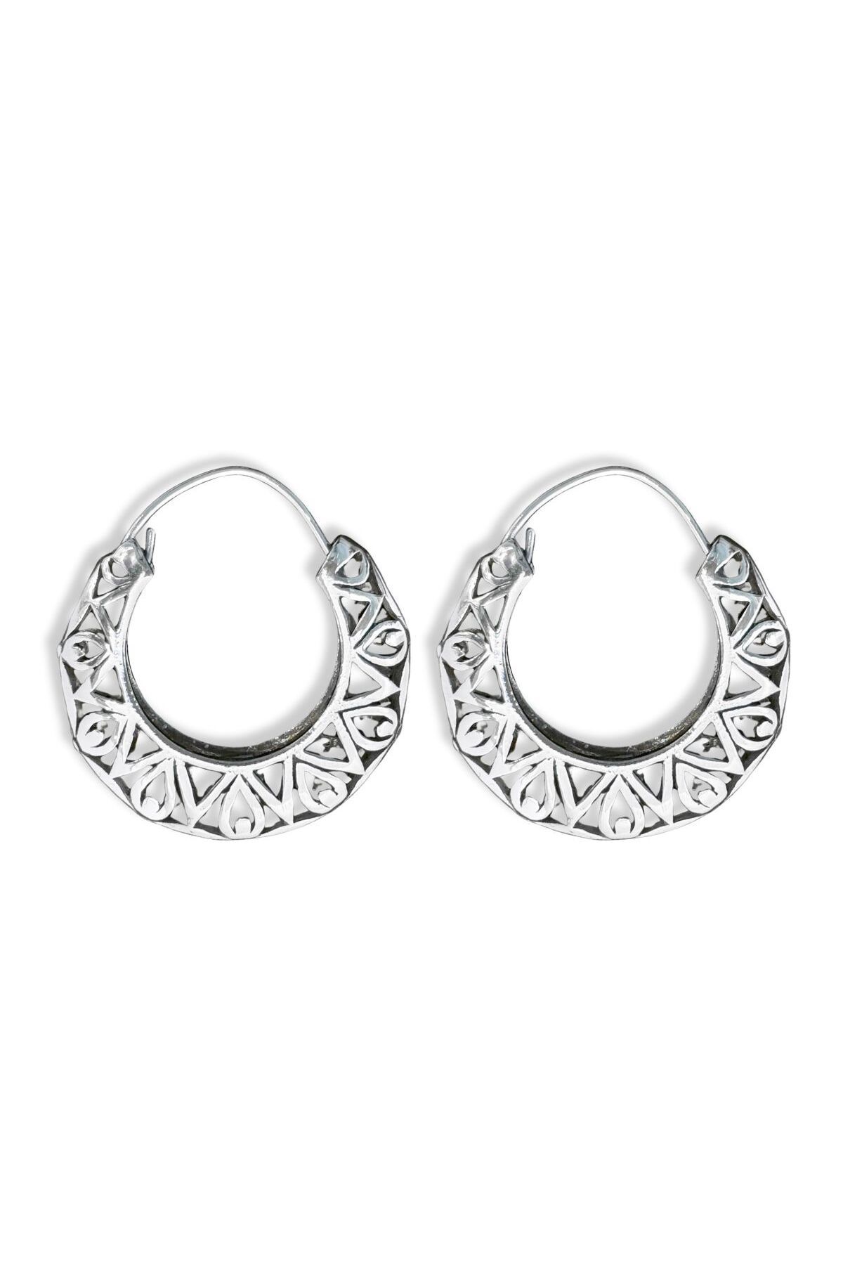oya silver El İşçiliği Motifli Kadın Gümüş Halka Küpe 3x3CM
