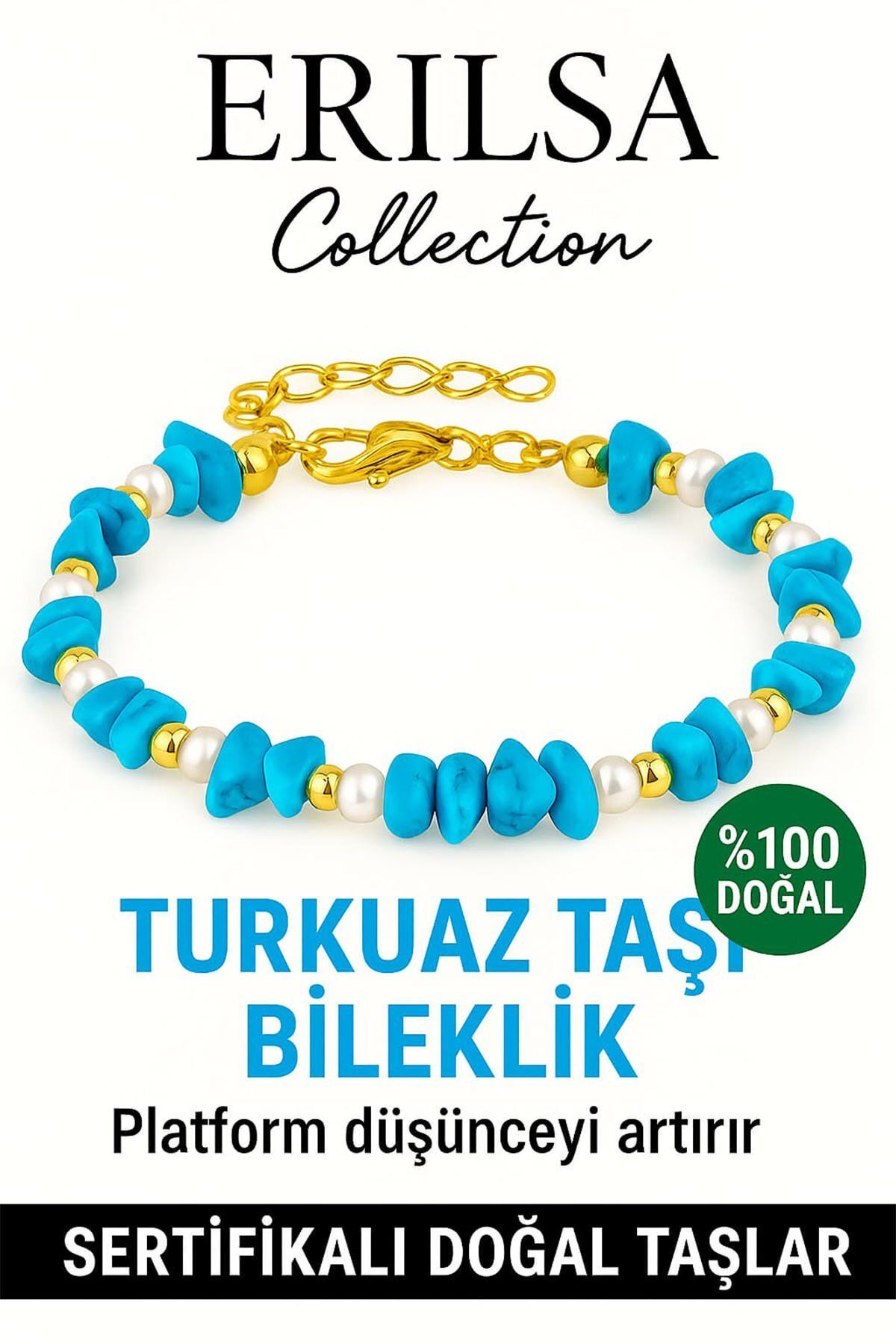 Erilsa Sertifikalı Kırık Taşlı Model İnci – Firuze Taşı Bileklik – Şifa ve Koruma Enerjisi