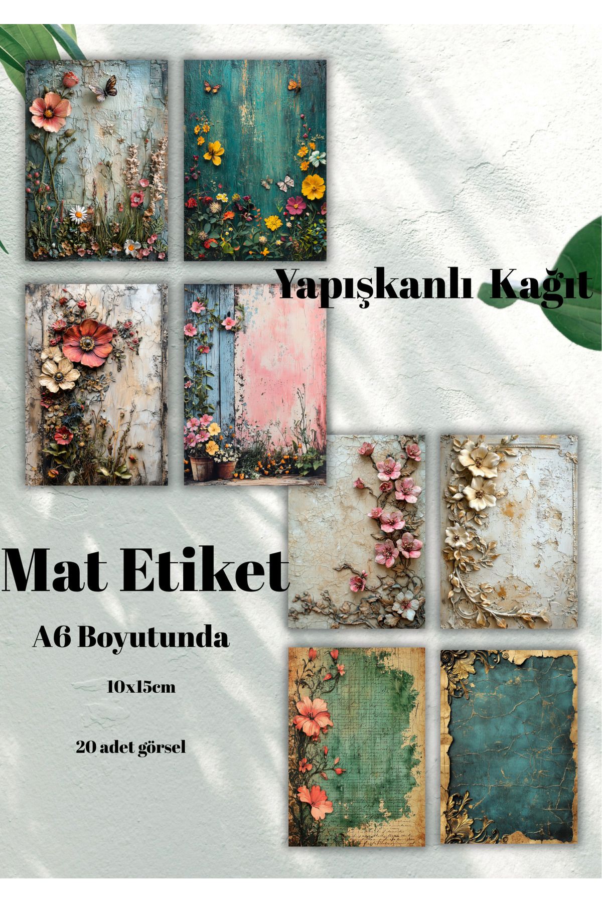 aysaplanner Vintage Temalı Yapışkanlı Mat Kağıt Çiçek Detaylı /Journal,Scrapbook,Günlük,Hobi