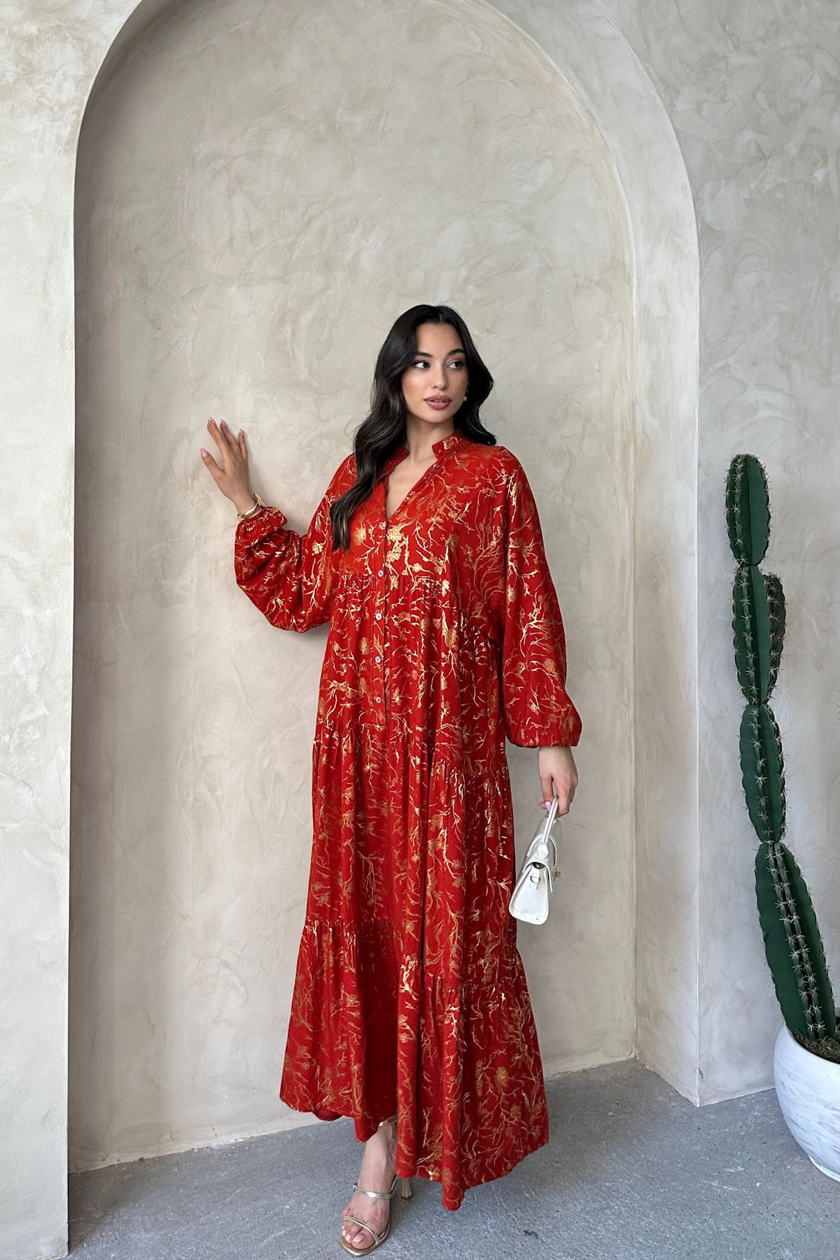 ASEDE-100% Viscose Bohemian Alaçatı Dress Ethnic Patterned Water Foil Print Viscose Dress Dress Suitable for Hijab 4