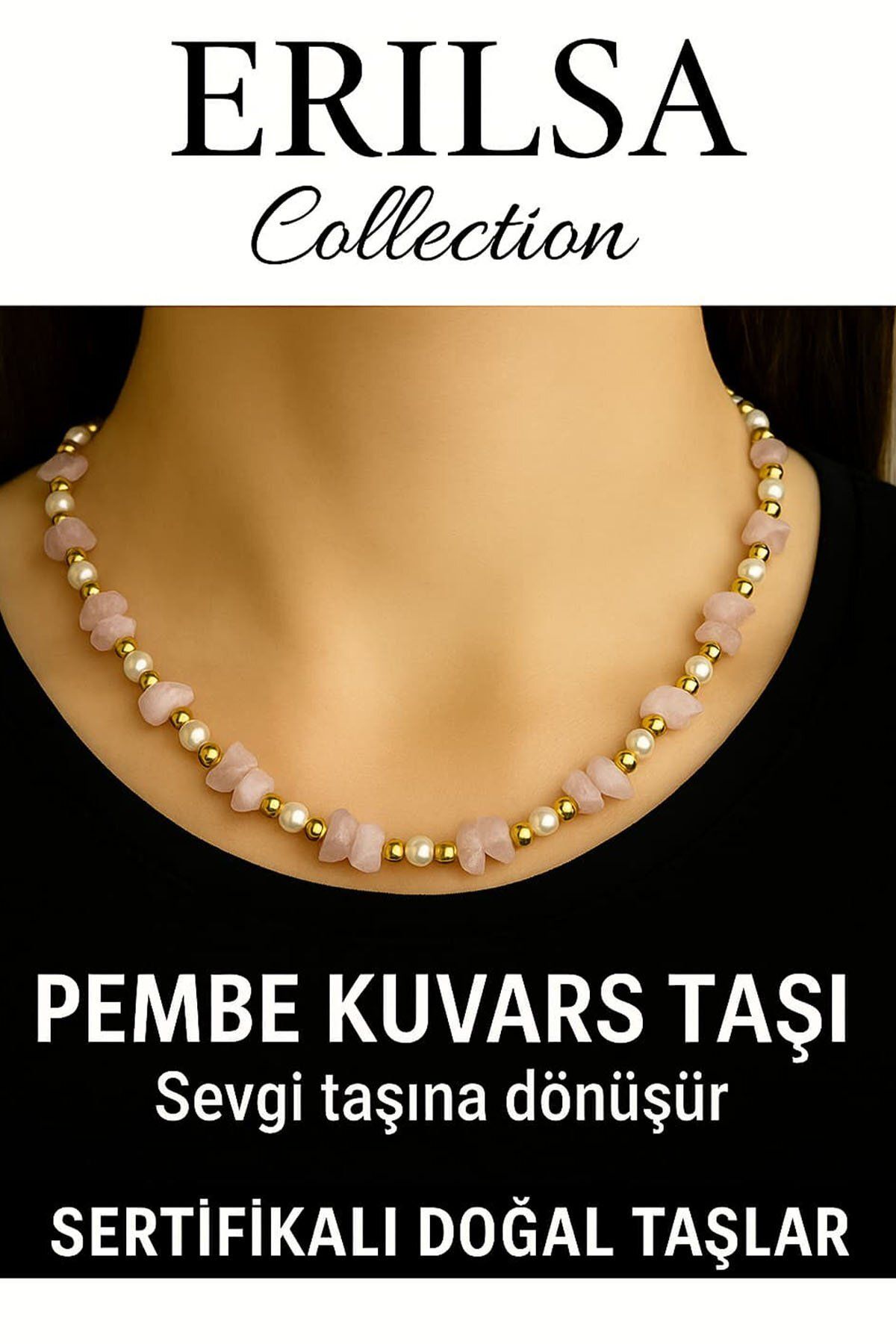Erilsa Sertifikalı Kırık Taşlı Model Pembe Kuvars Taşı Kolye – Sevgi ve Şefkat Enerjisi