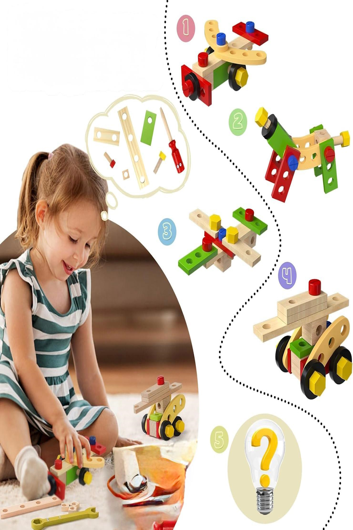Bundeba Ahşap Sök Tak Vidalı Araba Farklı Araç Modelleri Yapma Seti Eğitici Oyuncak Montessori Yapı Blokları fotoğrafı 2 (önizleme)