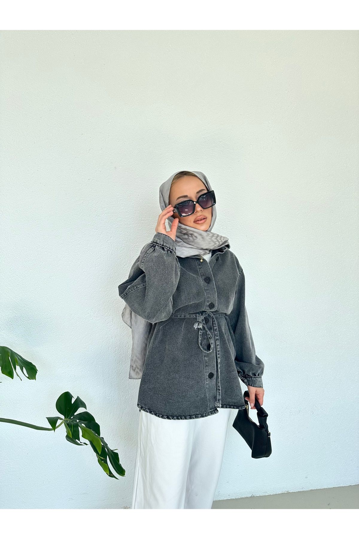 tumabutik Oversize Bağlamalı Kot Ceket