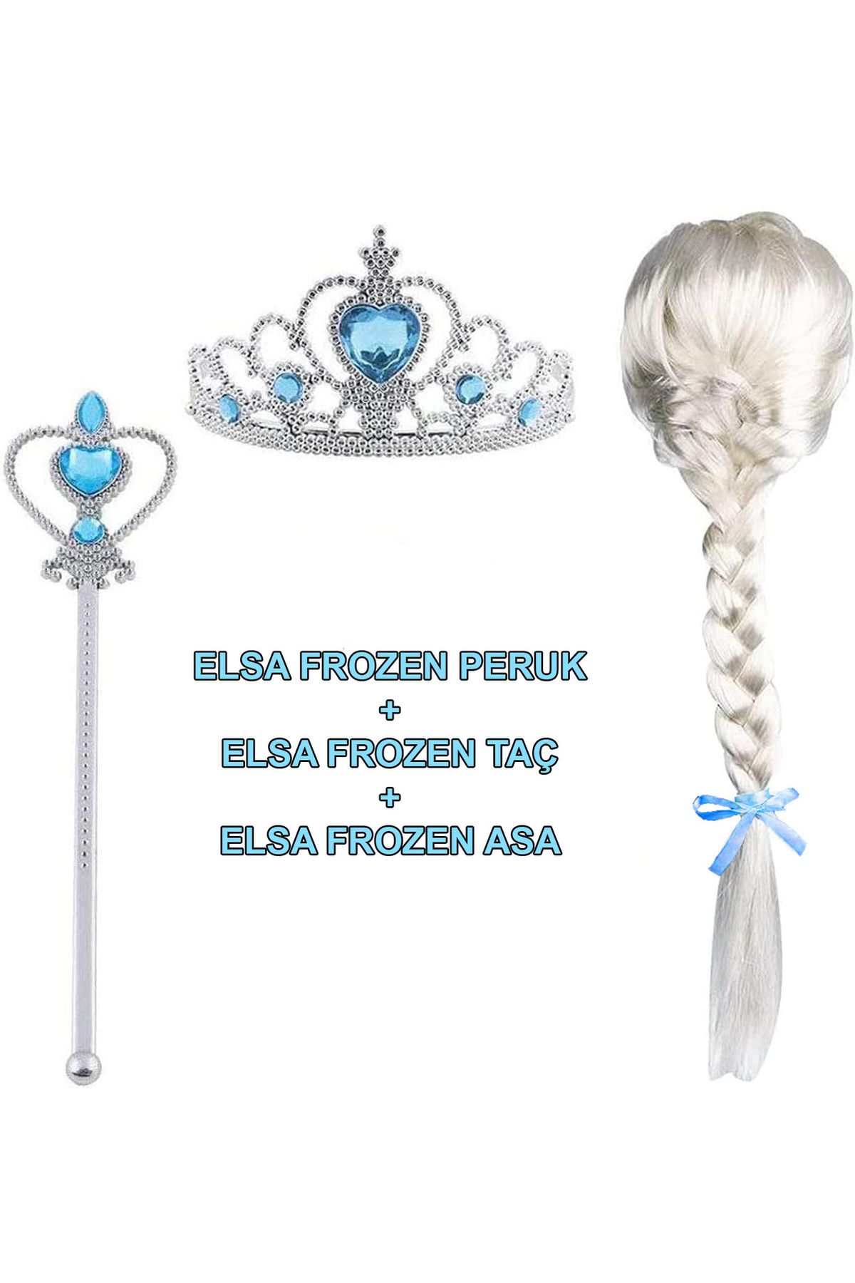 Avantaj Kapıda Örgülü Karlar Ülkesi Frozen Elsa Peruğu Tacı ve Sopası Çocuk Boy