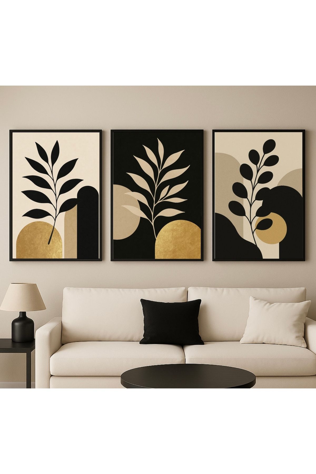 For Art Atölye Golden Botanicals 3’lü Dijital Baskı Tablo Seti - Özel Tasarım, Ahşap Çerçeveli