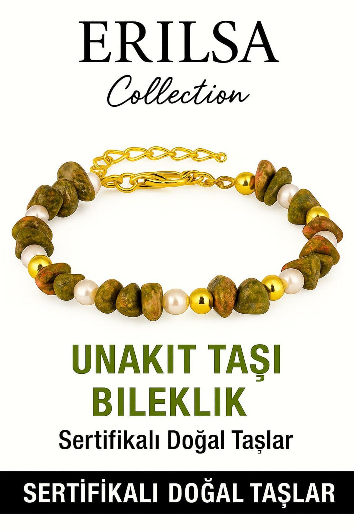 Erilsa Sertifikalı İnci ve Unakit Taşı Bileklik – Denge ve Canlılık Enerjisi