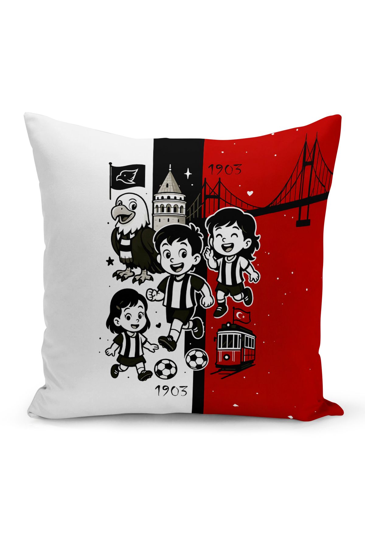 Bertille Home Çocuk Bebek Siyah Beyaz Taraftar Futbol Serisi Kırlent Kılıfı (Cushion Cover)