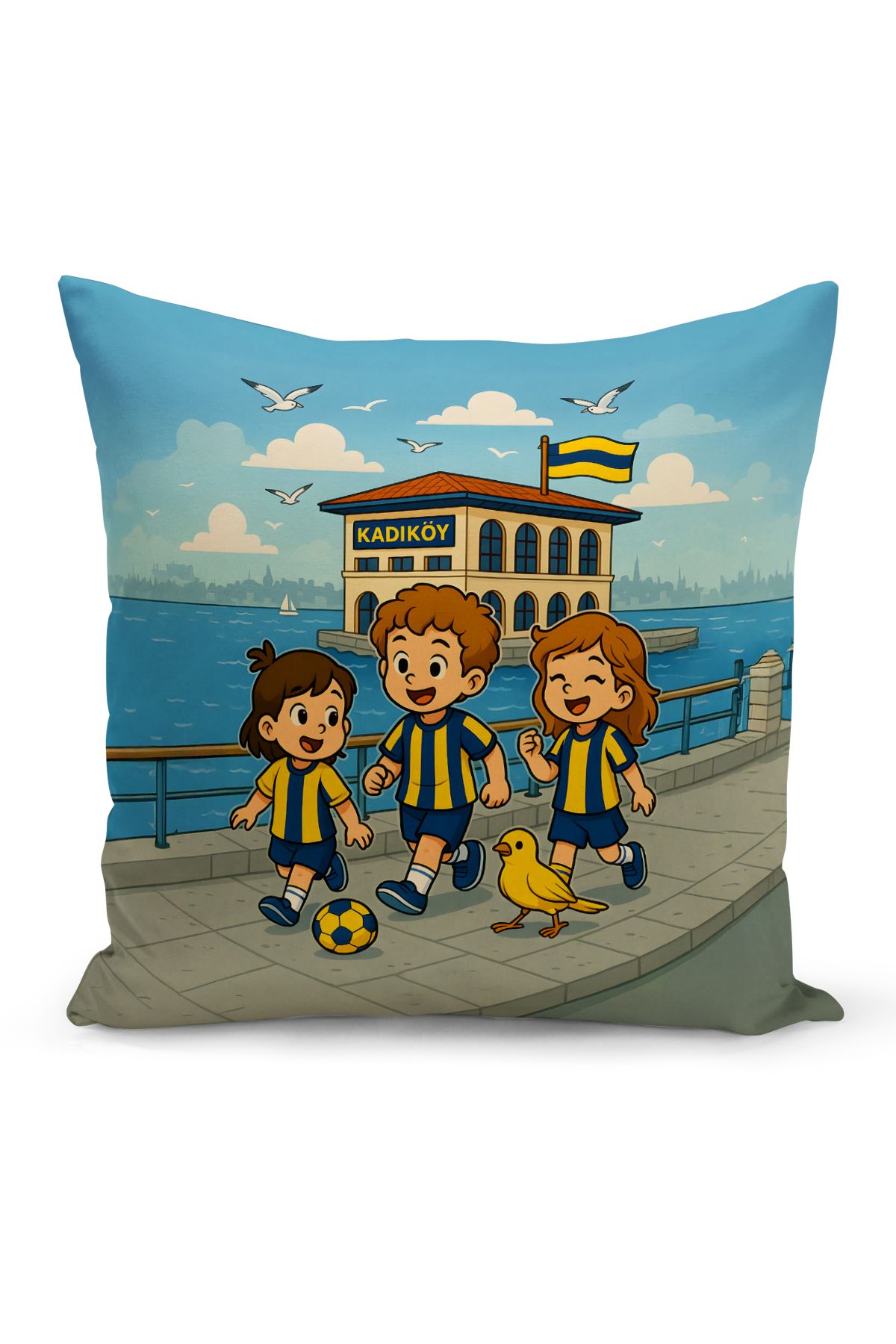 Bertille Home Çocuk Bebek Sarı Lacivert Taraftar Futbol Serisi Kırlent Kılıfı (Cushion Cover)