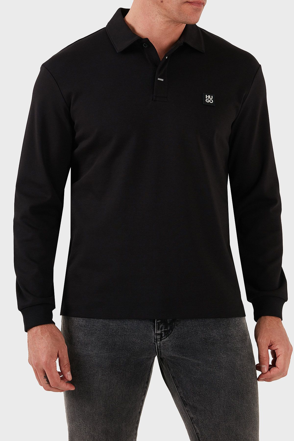 HUGO Logolu Regular Fit Uzun Kollu Düğmeli Polo Yaka T Shirt Erkek POLO YAKA T SHİRT 50542578 001