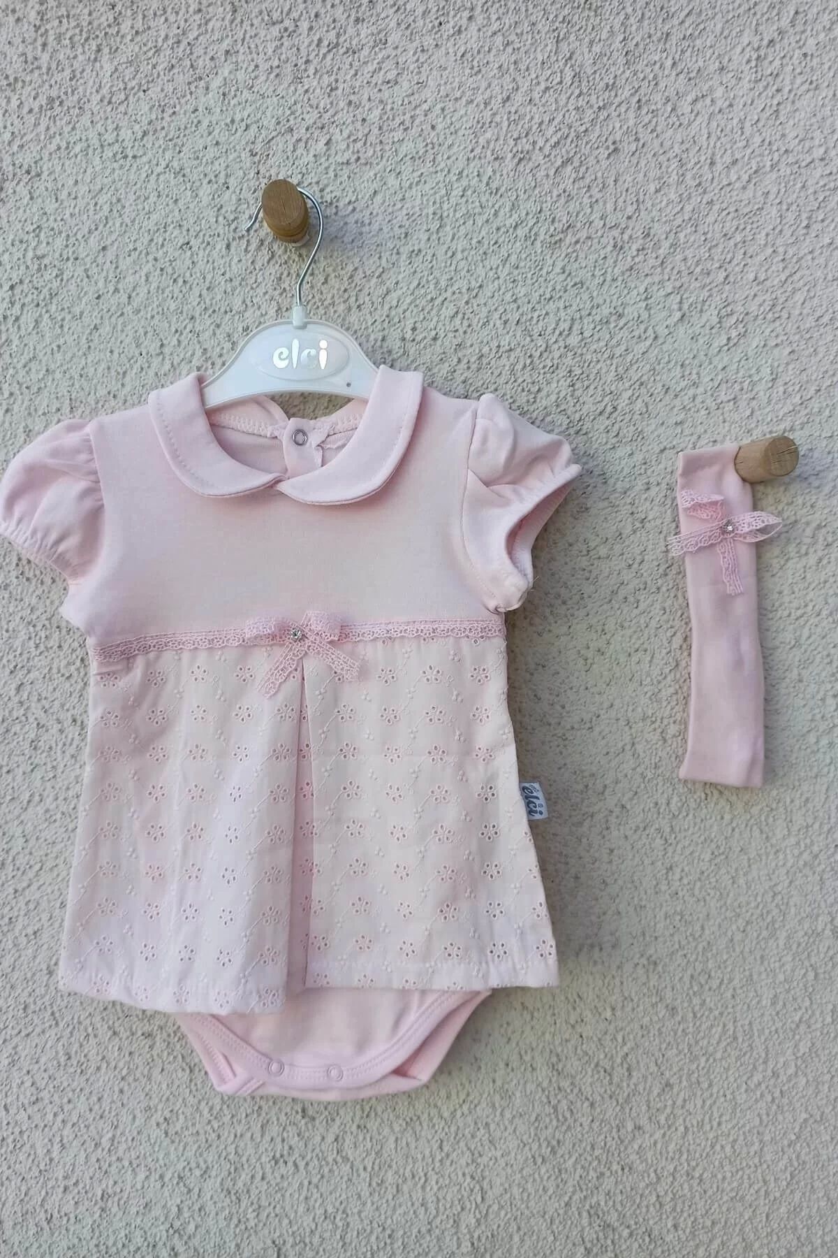 Moda Şahsenem Bebek Yakalı Çiçek Işlemeli Bandanalı Badi 3-6-9 Ay