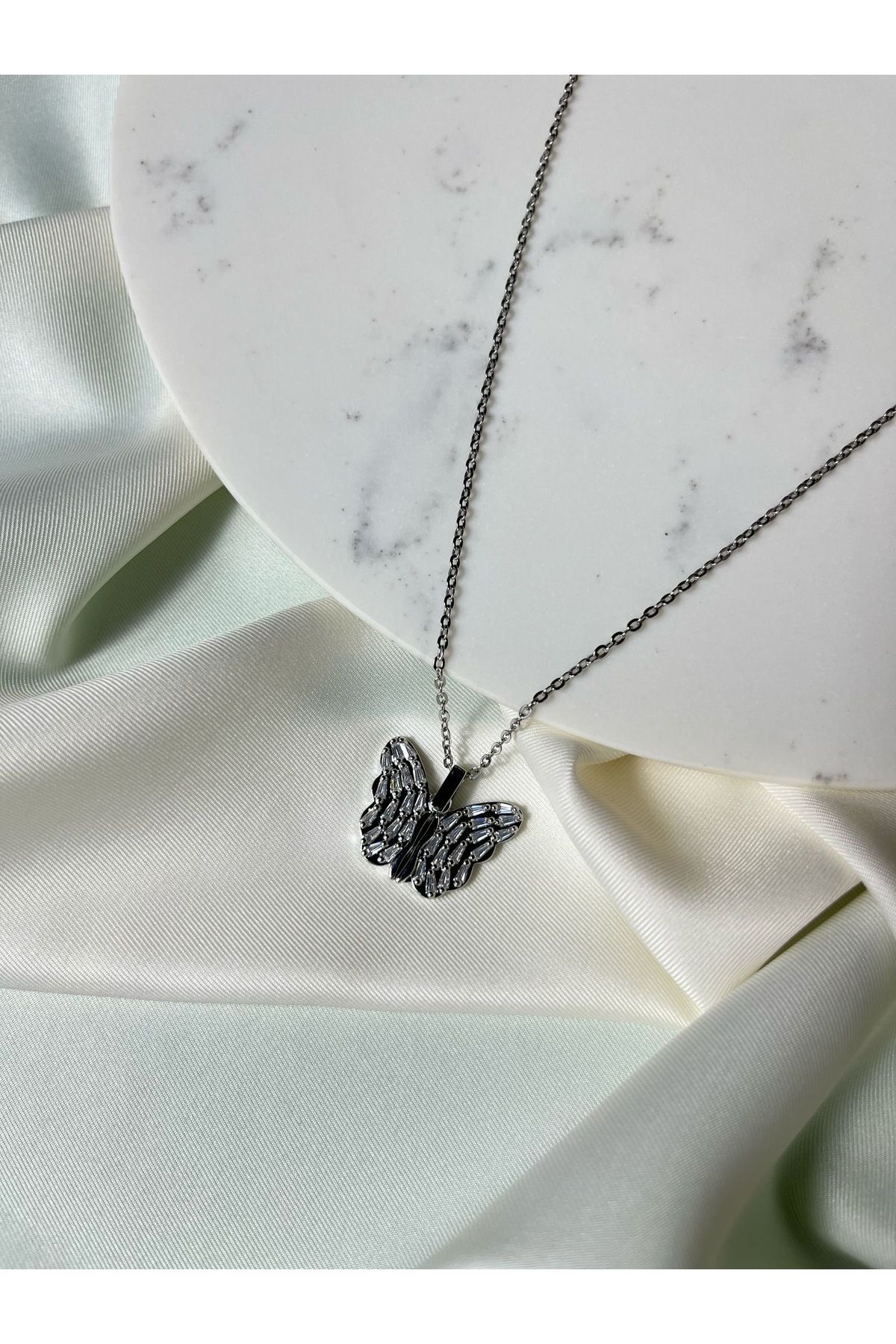 Orvix Accessories Silver Zincir Gümüş Kelebek İşlemeli Kadın Kolye Yazlık Kolye Abiye Kolye Hesiyelik Kolye
