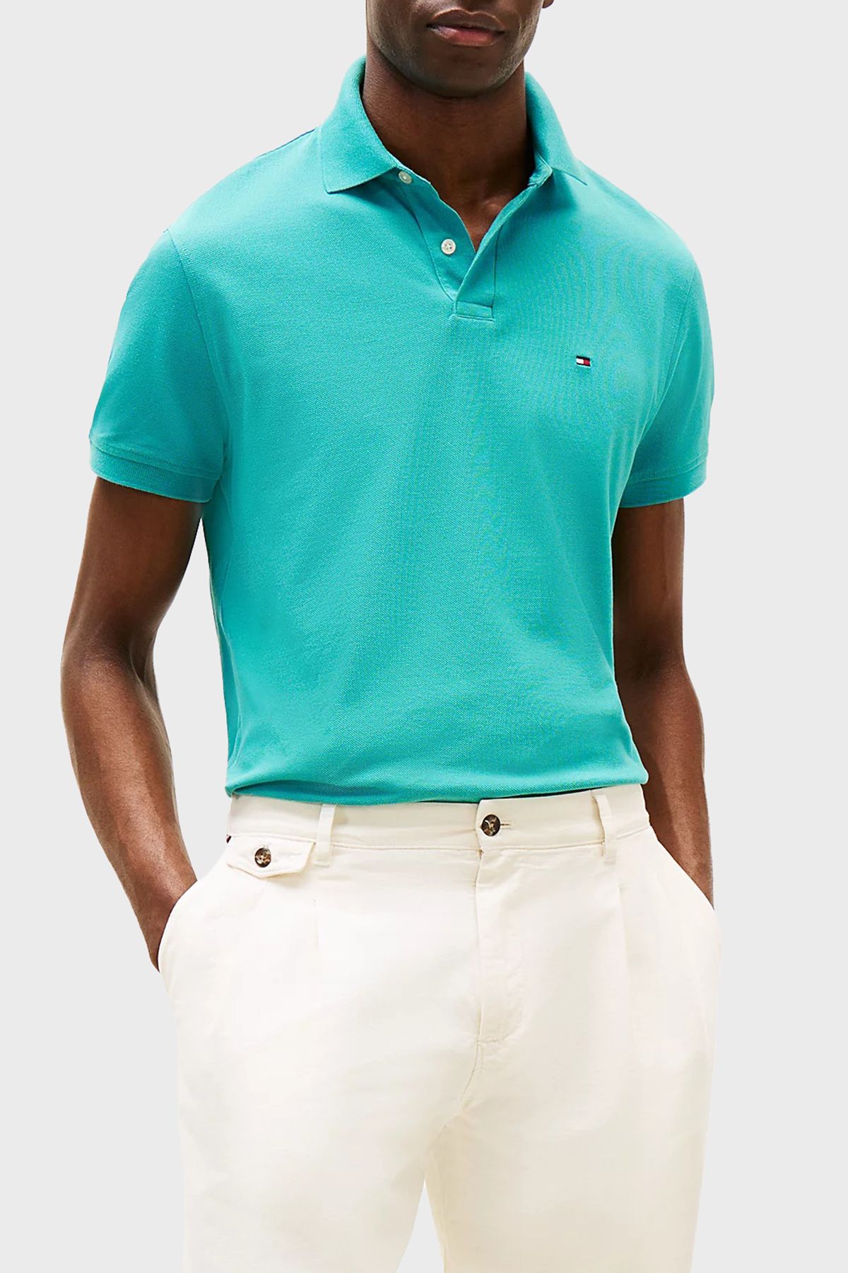 Tommy Hilfiger Streç Pamuklu Slim Fit Düğmeli Polo Yaka T Shirt Erkek POLO YAKA T SHİRT MW0MW17770 M