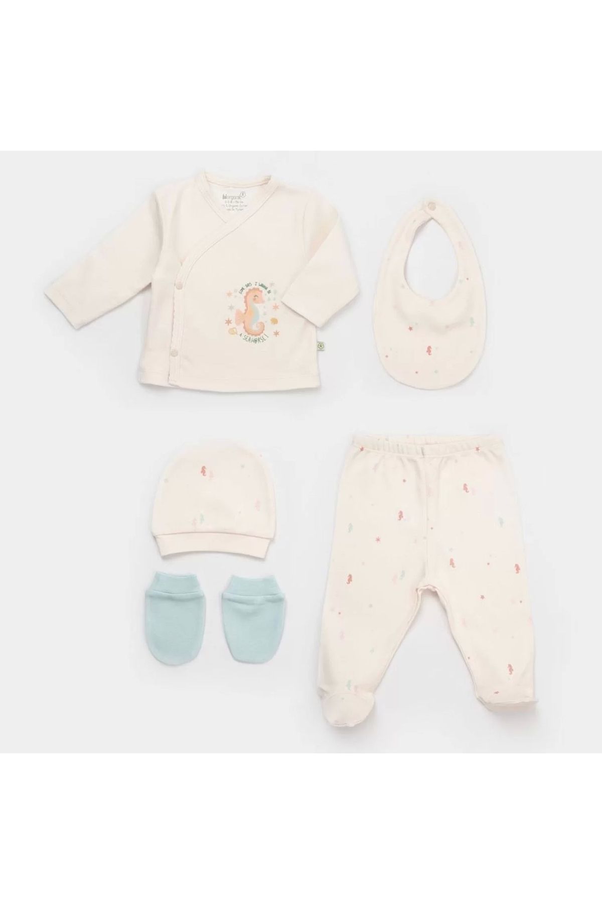 Moda Şahsenem Save The Seahorse 5'li Hastane Çıkış Seti Bej-mint