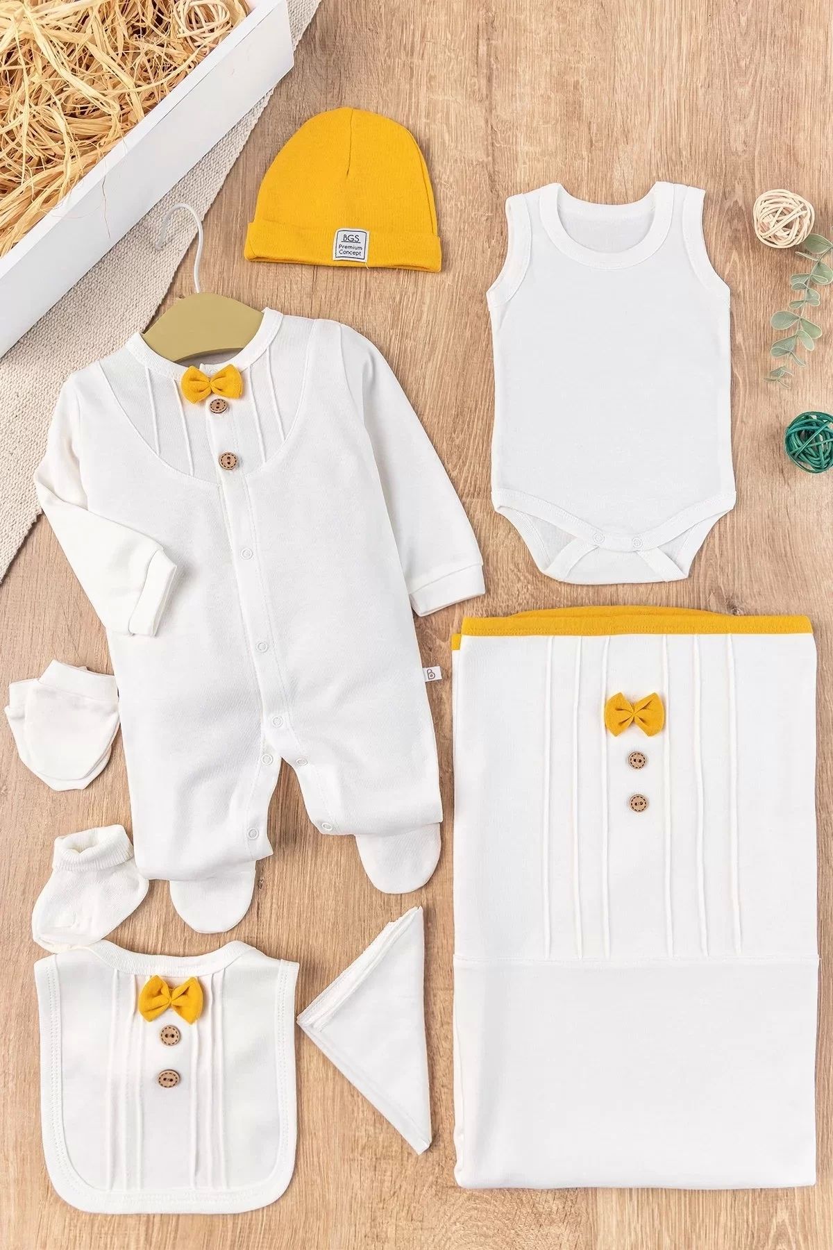 Moda Şahsenem Papyonlu 100% Pamuk 8li Hastane Çıkış Seti