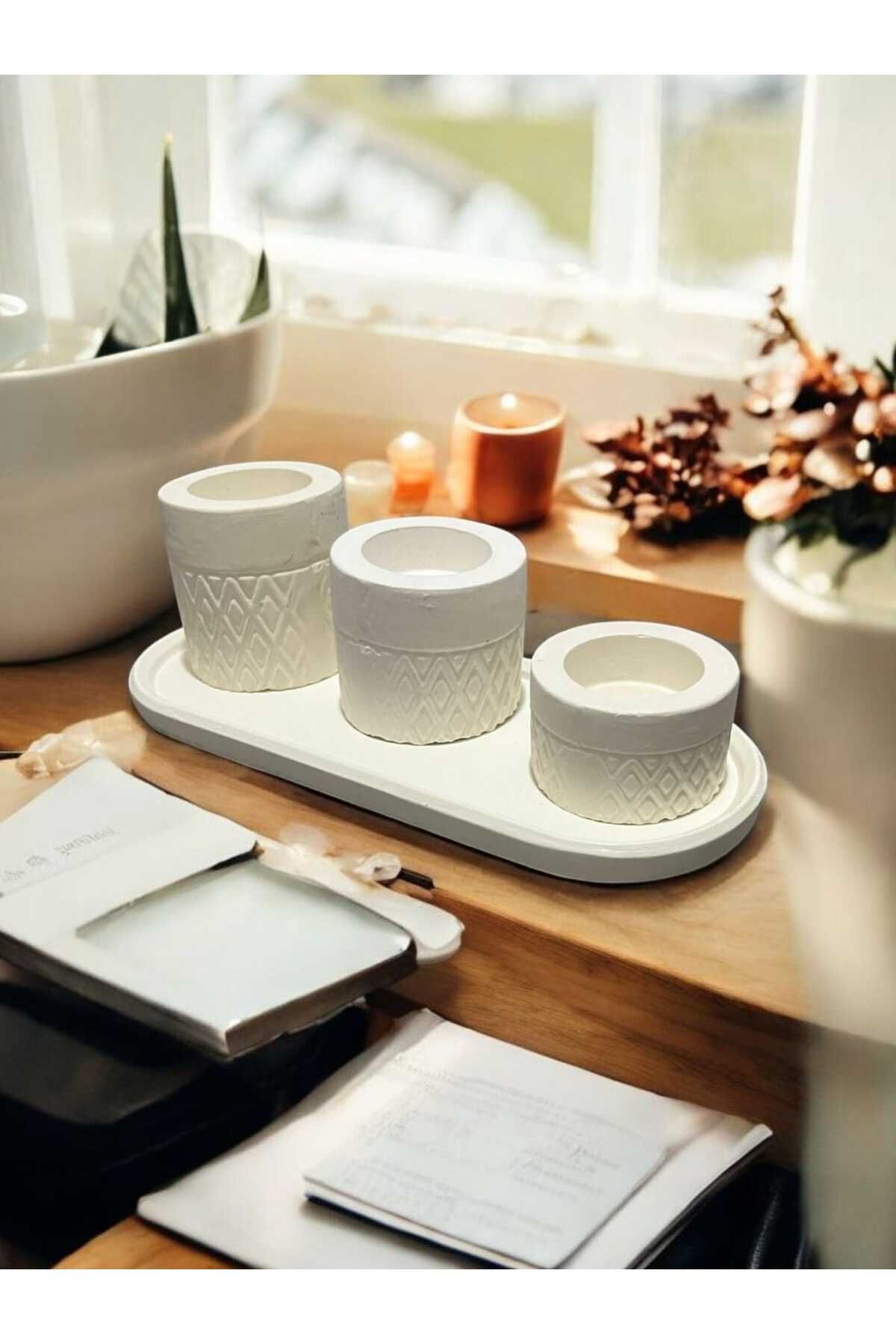 EM&MA DESİNG 4'LÜ SET MUMLUK VE SUNUMLUK ÇOK AMAÇLI DEKOR ÜRÜNLERİ&OBJE