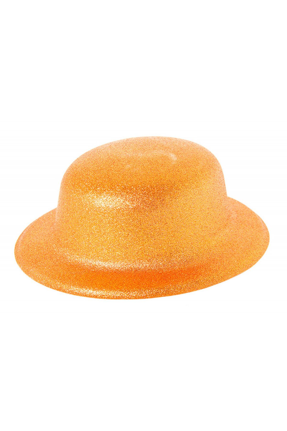 Avantaj Kapıda ® Turuncu Renk Yuvarlak Parti Simli Melon Şapkası 24x26 cm