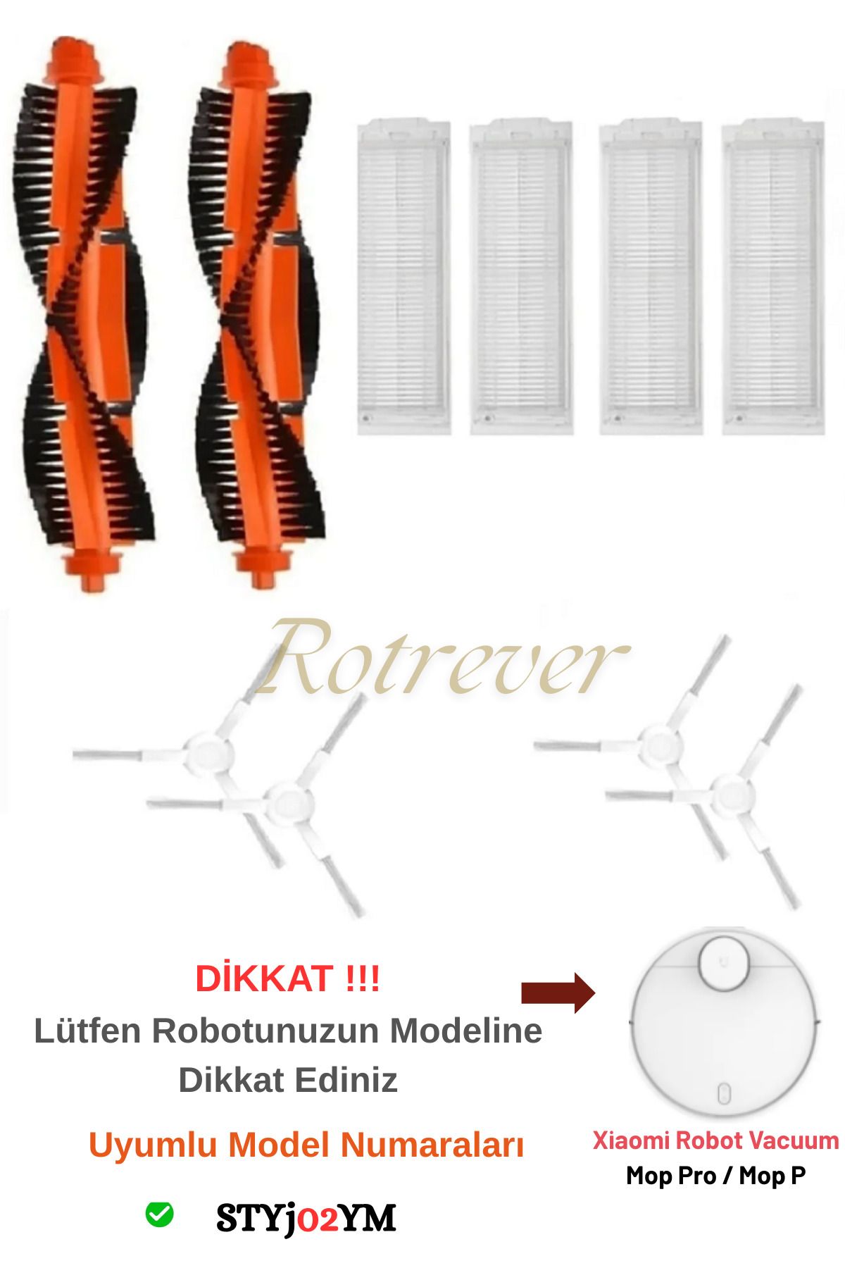 RotRever Xiaomi Robot Vacuum Mop Pro-Vacuum Mop P Model Numarası Stytj02ym Uyumlu Filtre,Fırça Seti