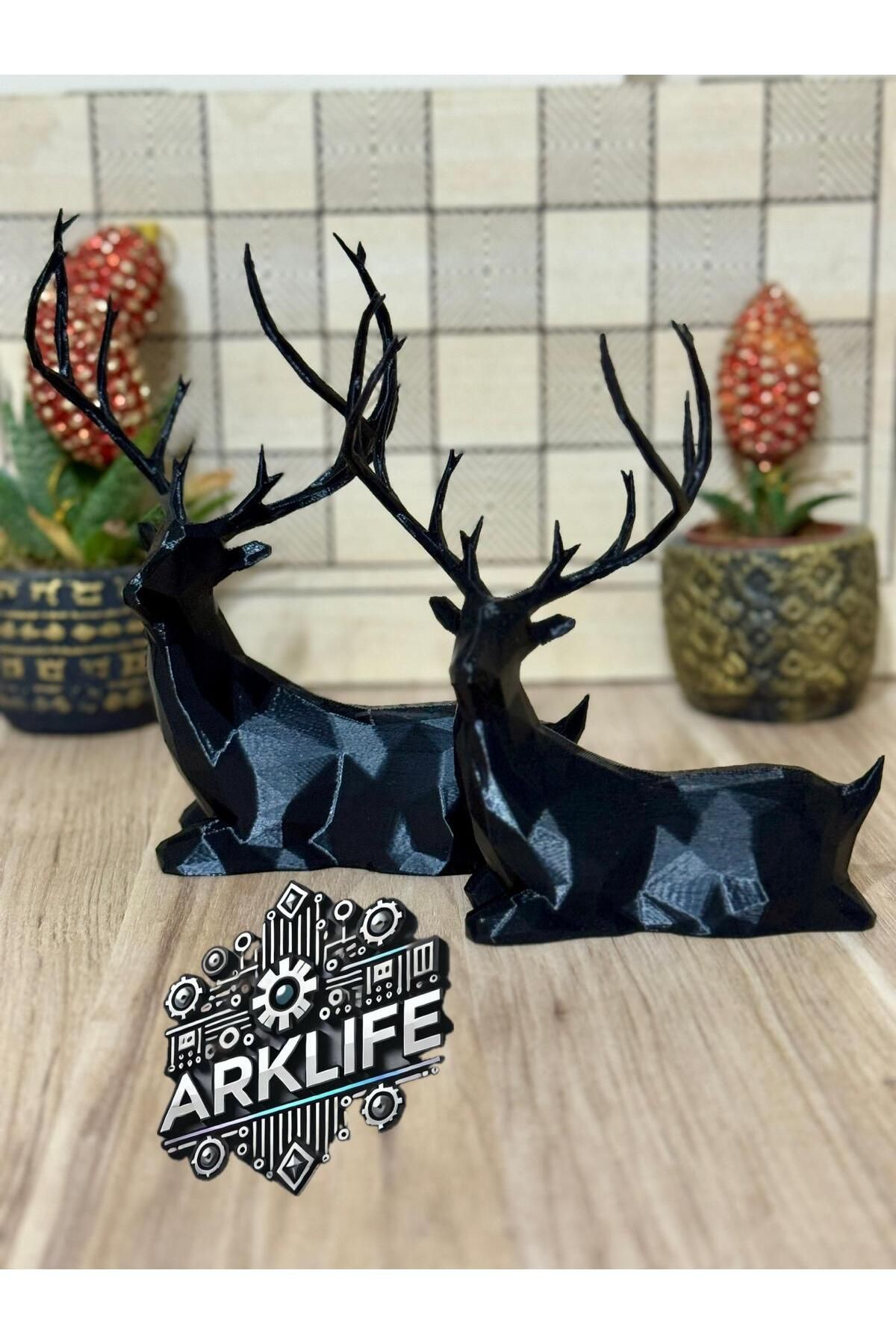 ARKlife 3D Electronic Antik Gold 2'li Geometrik Geyik Ev & Ofis Şık Dekoratif Raf Süs Ve Hediyelik Biblo Seti Çift Figürü