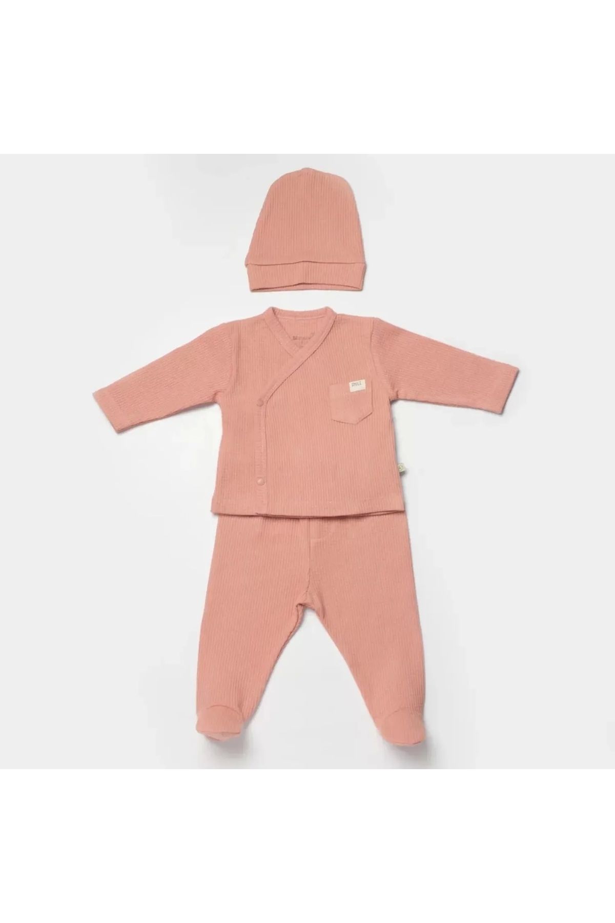 Moda Şahsenem Waffle Smile 3'lü Zıbın Takım Red-brown