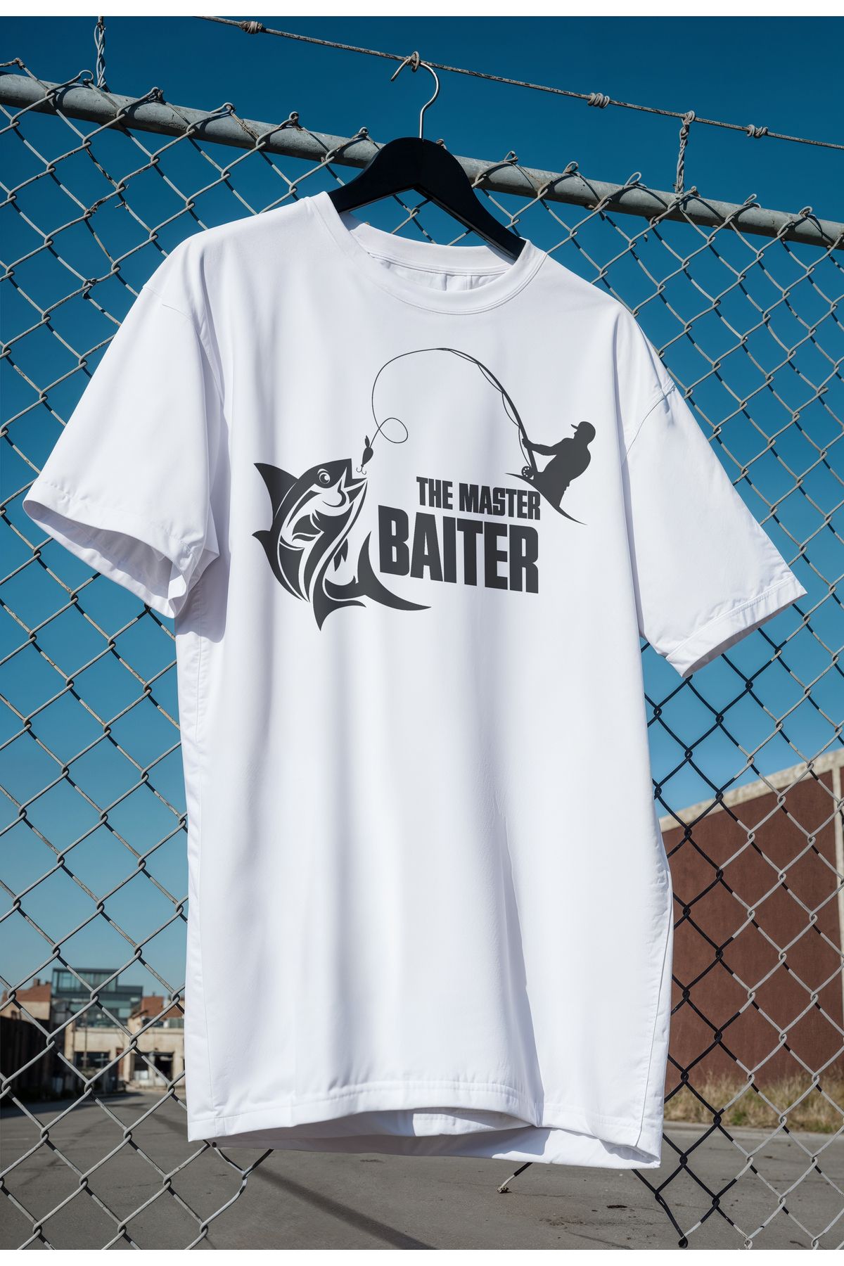 mooodcase Unisex Oversize Beyaz T-Shirt Bisiklet Yaka Kısa Kollu Pamuklu The Master Baiter Desenli