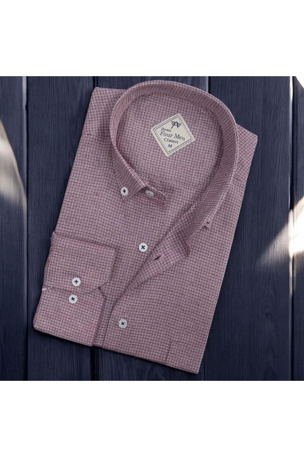 EREN STYLE Linen Keten Hafif Kumaş Uzun Kollu Pembe Erkek Gömlek (Regular Kalıp)