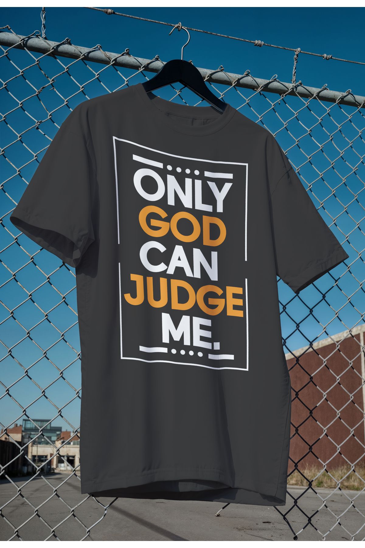 mooodcase Unisex Oversize Siyah T-Shirt Bisiklet Yaka Kısa Kollu Pamuklu Only God Desenli