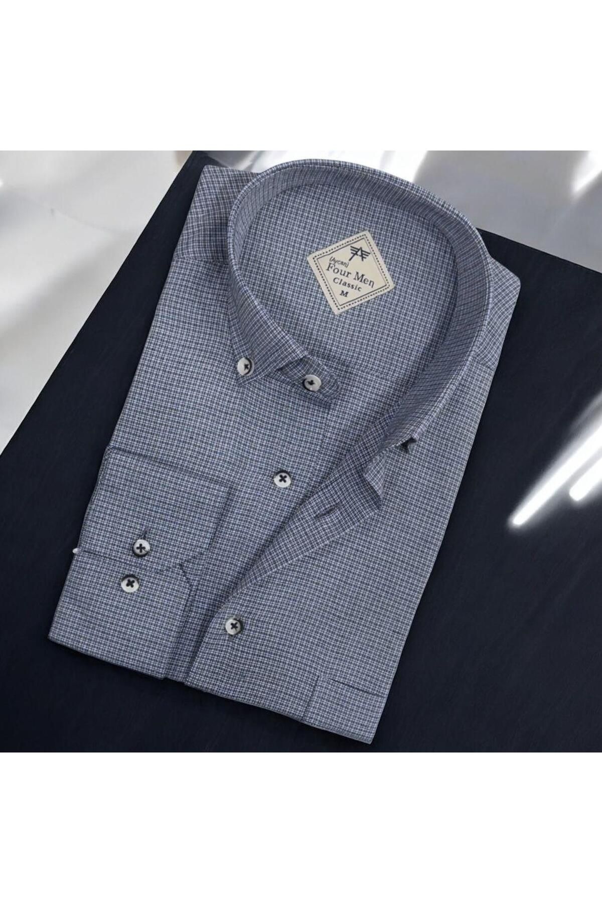 EREN STYLE Linen Keten Hafif Kumaş Uzun Kollu Gri Erkek Gömlek (Regular Kalıp)