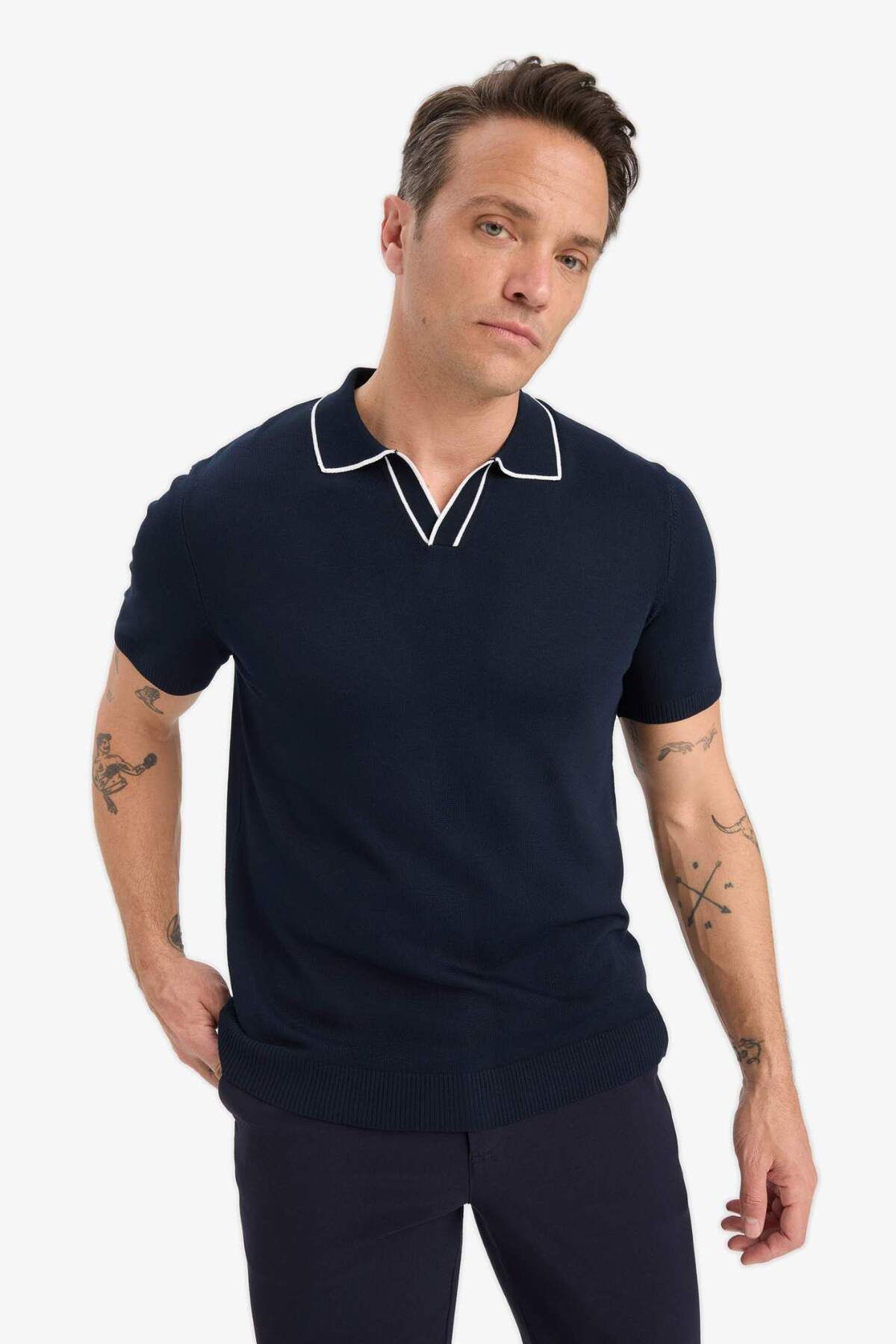 DeFacto Modern Fit Kısa Kollu Triko Polo Tişört C4984AX25SM