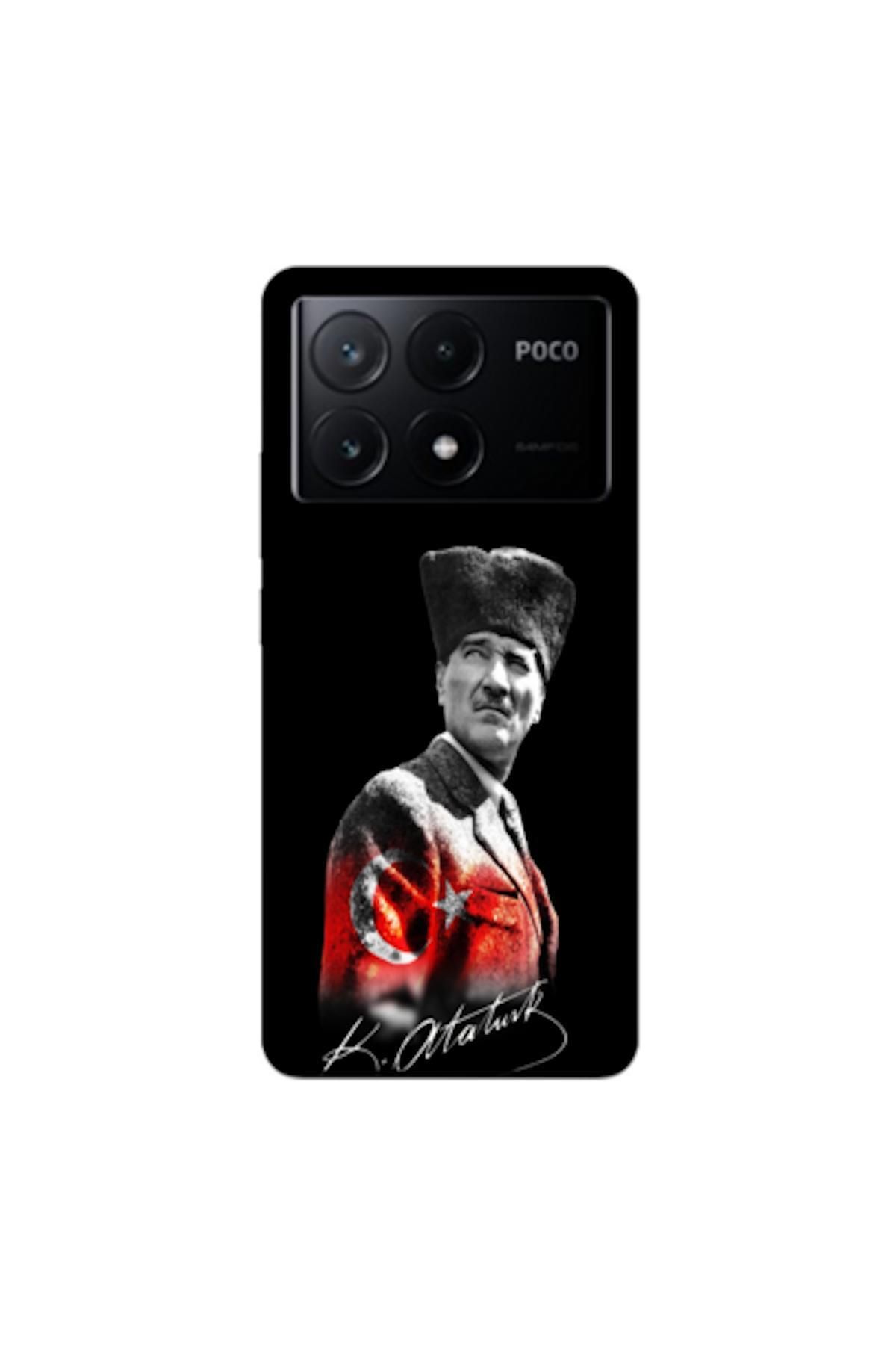 Zebana Xiaomi Poco X6 Pro 5G Uyumlu Kılıf Mustafa Kemal Atatürk Tasarımı V2 Silikon Kılıf (Baskılı)