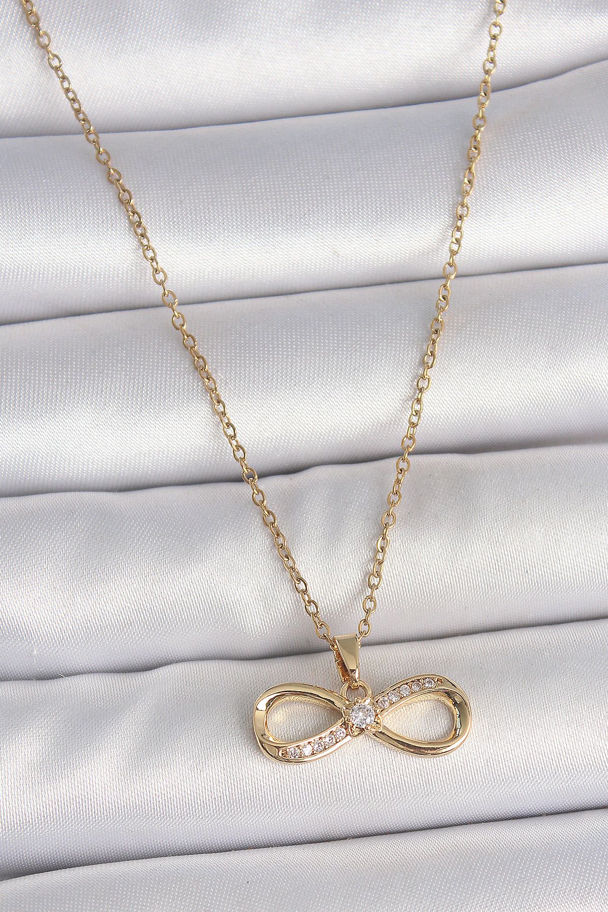 callerrons accessories Gold Renk Zincir Zirkon Taşlı Sonsuzluk Model Kadın Kolye - EBJ250510W33770