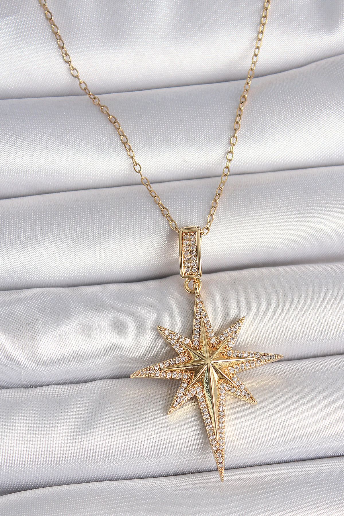 callerrons accessories Gold Renk Zirkon Taşlı Kutup Yıldız Model Kadın Kolye - EBJ250510W33756