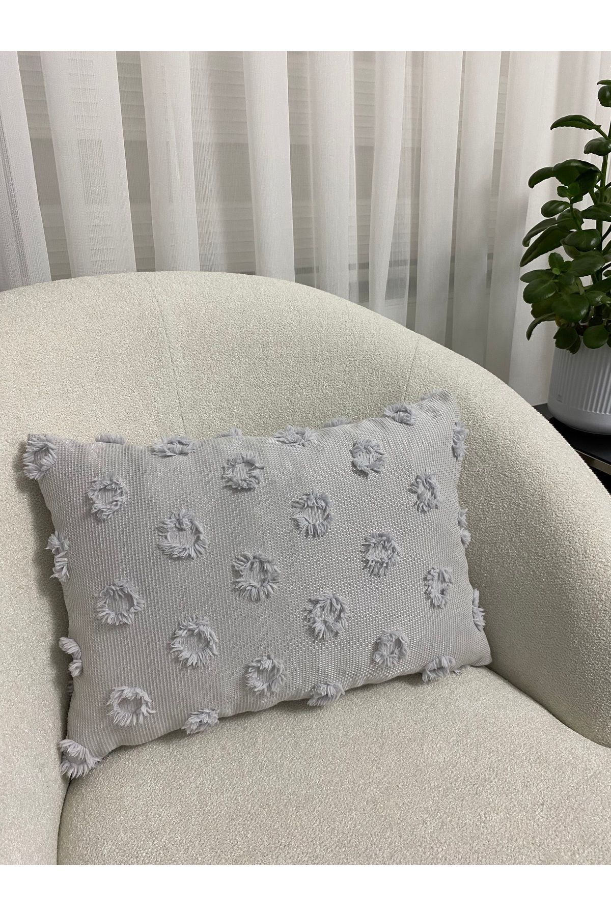 LILYUM Home Bohem Punch Desenli Gri Dekoratif Kırlent Kılıfı 35x50 Cm