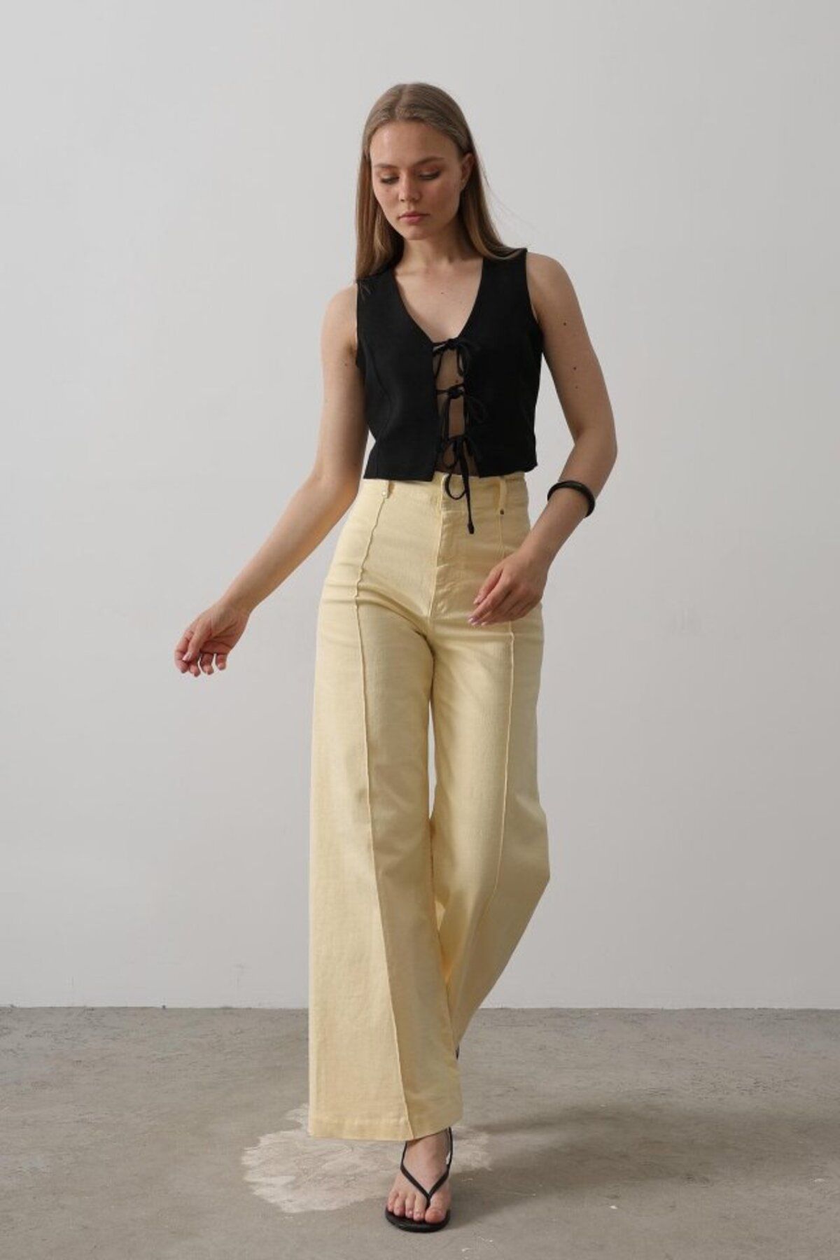 velmorafashion Bağlamalı Yelek - Siyah