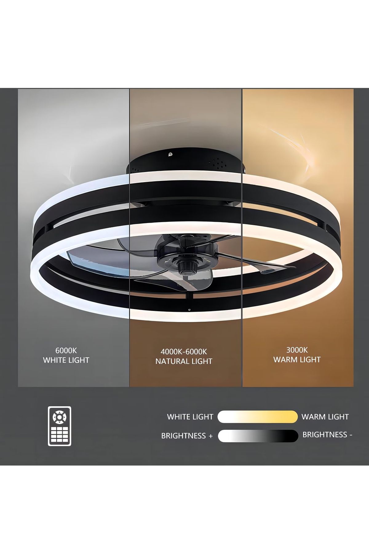 FlashHawk-Ceiling Fan with Light, with Remote Control, 6 Speeds Adjustable, Flush Mount Ceiling Fan 50 * 22CM 3
