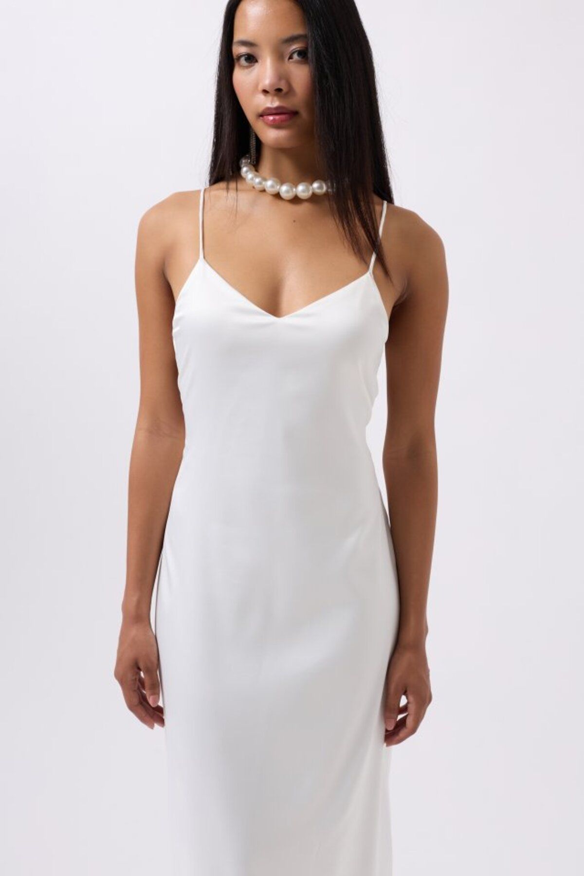 velmorafashion Saten İnce Asklı Elbise