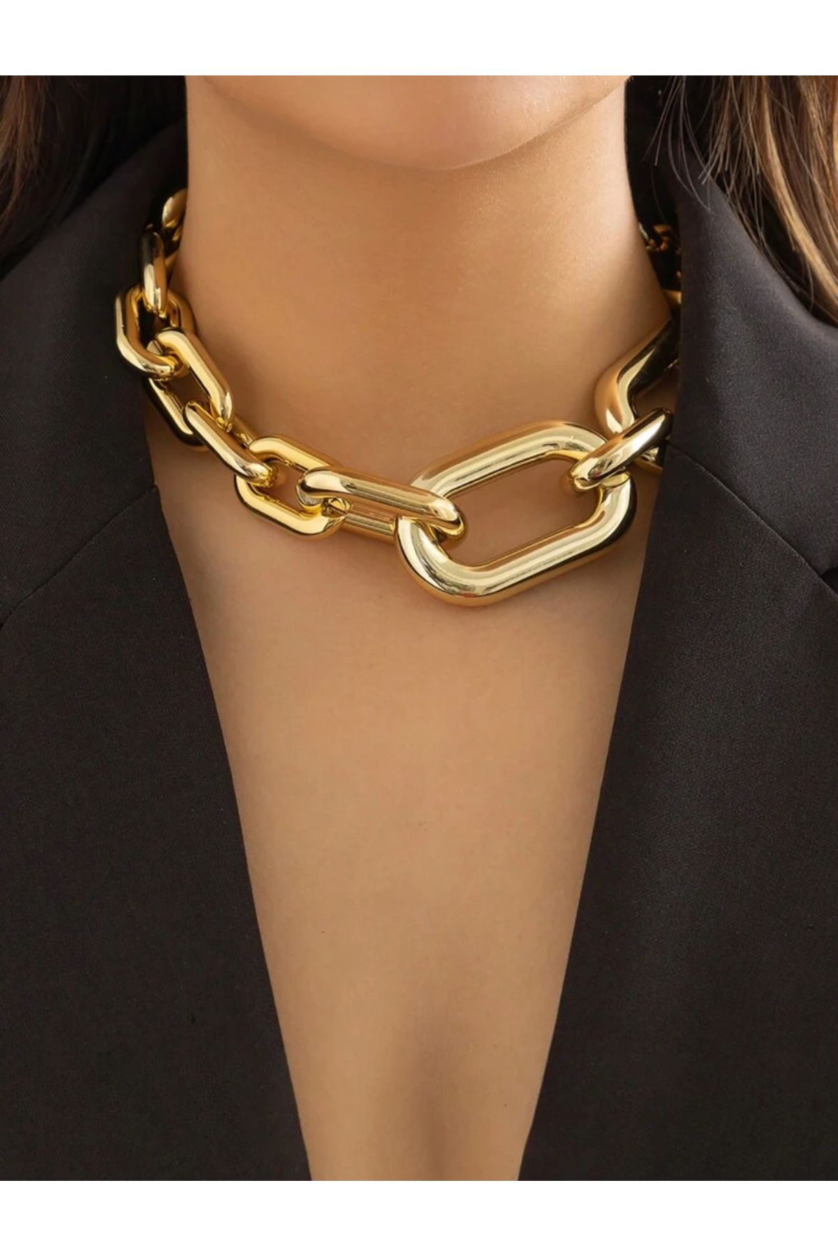 La Saade Y2k Punk Style Gold Rengi Geometric Chain Kolye