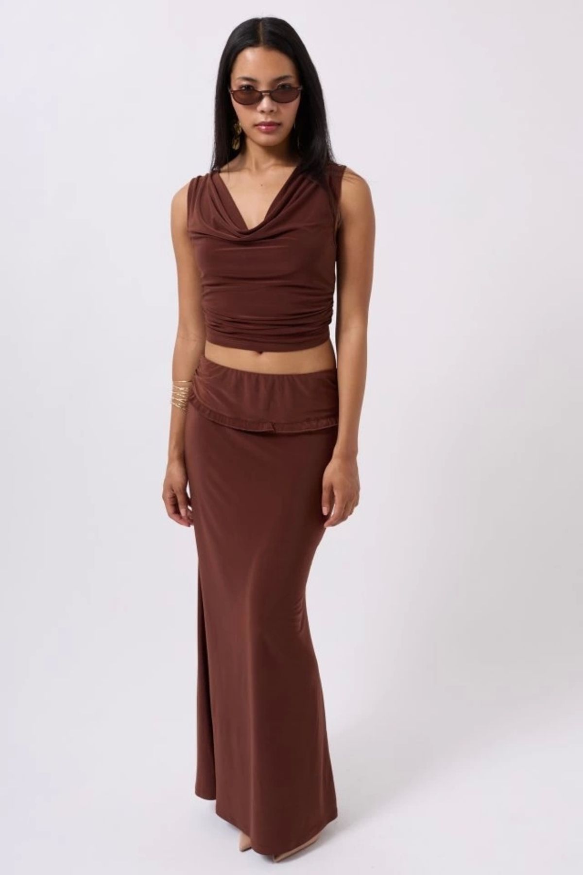 Butik Katlama Bel Detay Maxi Etek
