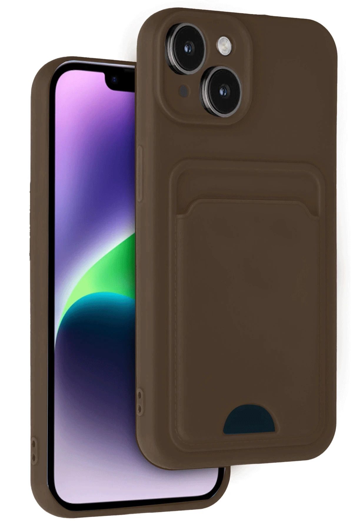 NewFace iPhone 14 Kılıf Kelvin Kartvizitli Silikon - Kahverengi MRAYD
