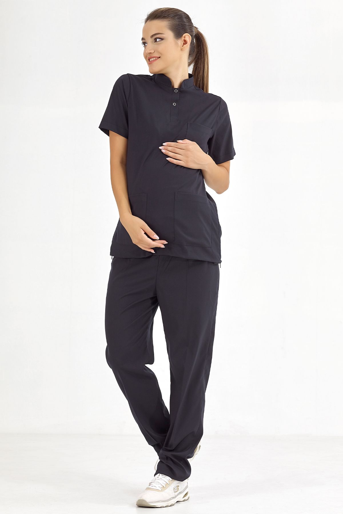 ÇİZGİ MEDİKAL Uniforma De Maternitate Pentru Doctor, Albastru Bleumarin, Tricou De Maternitate Din Lycra De Lux De Înaltă Calitate - XS