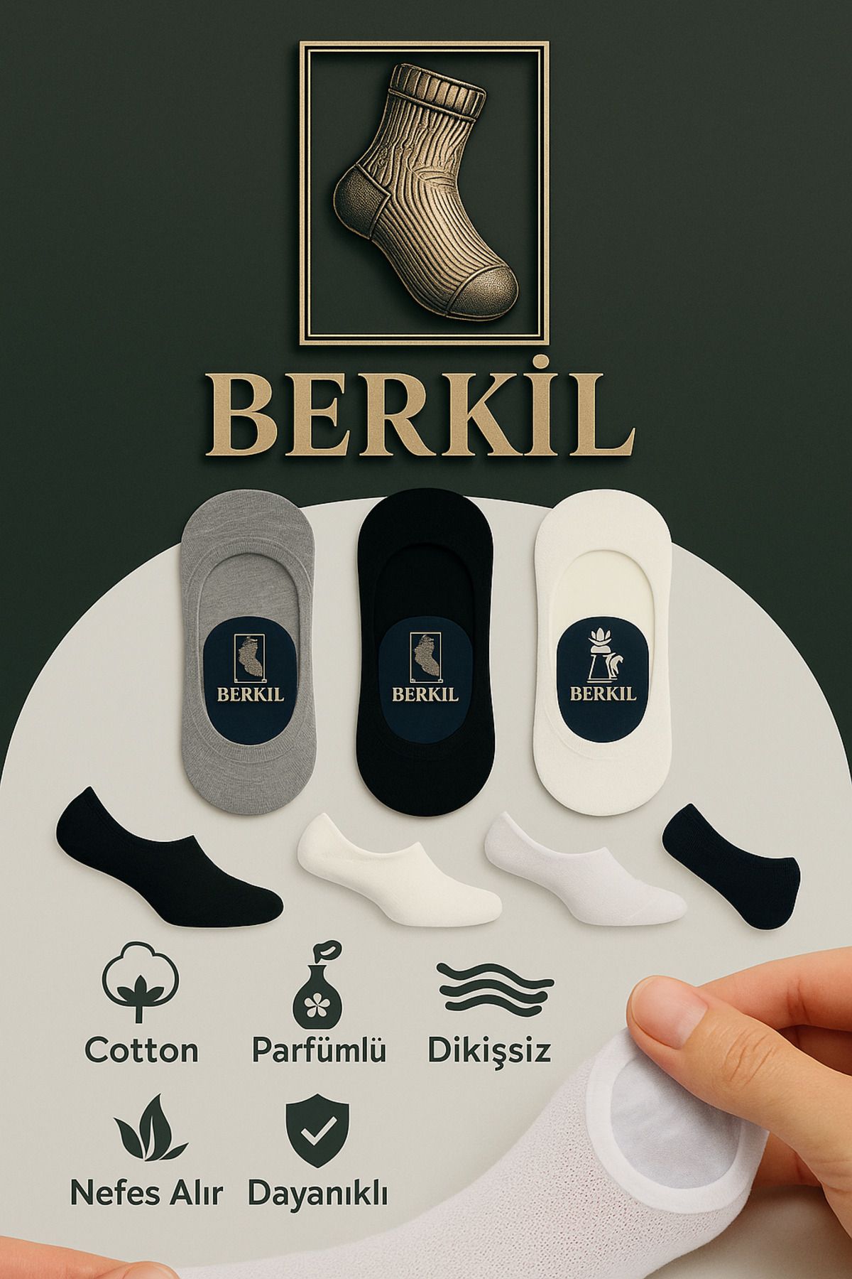 Berkil Unisex Babet Çorap ( Dikişsiz, Parfümlü, 6 Çift Silikonlu)