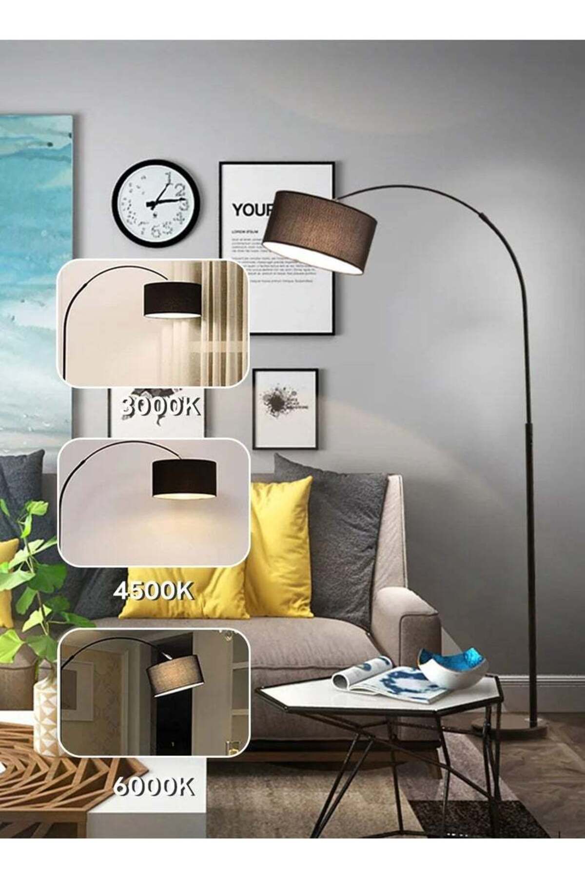 مصباح أرضي LED عمودي بتصميم كلاسيكي منحني