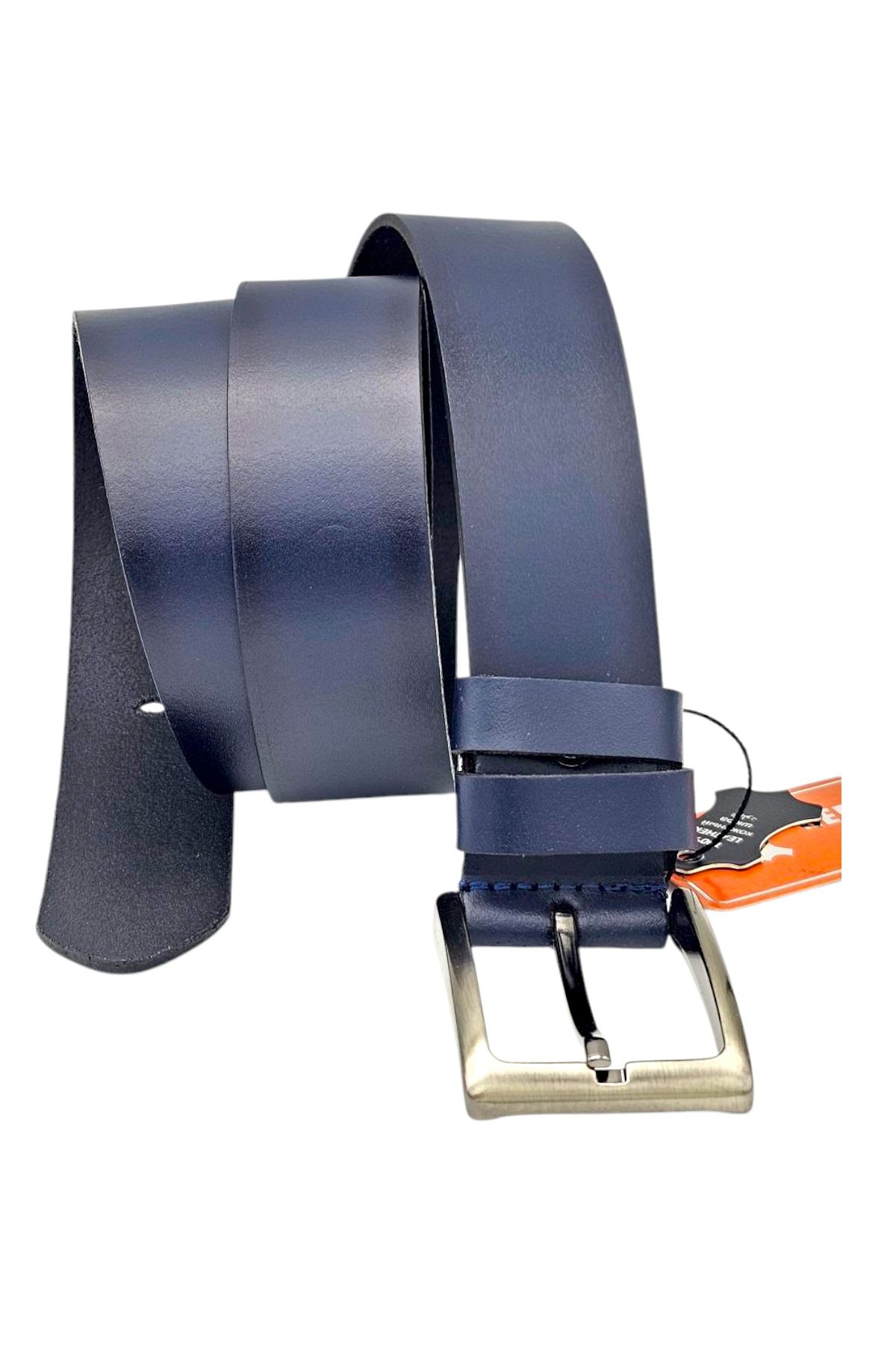 RyS Leather Atelier %100 Hakiki Deri Erkek Spor Kot Kemeri 4 Cm Manda Derisi Lacivert Kemer Hediye Kutulu Çeyizlik Kemer