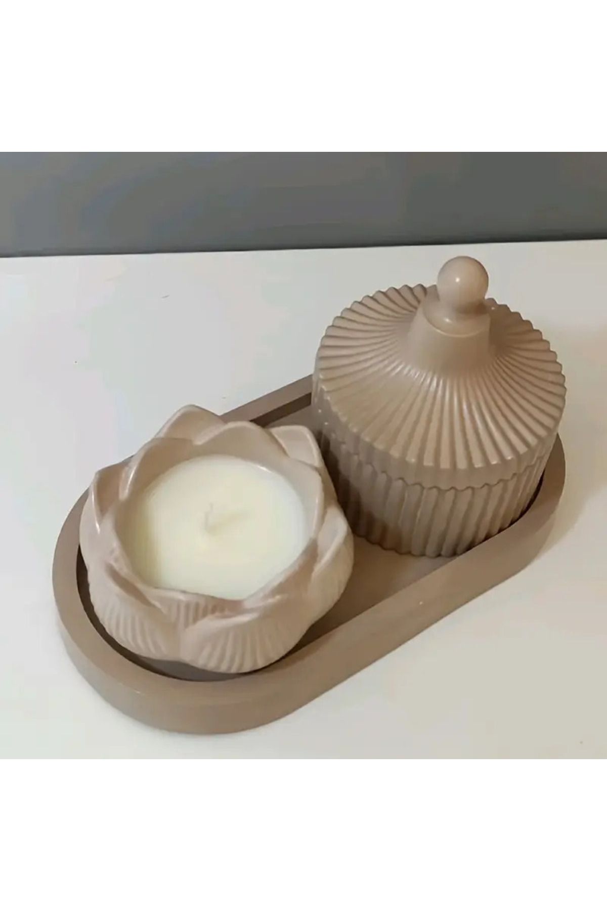MD HOME ART 3 parça set Lotus Mumluk Epoksi
